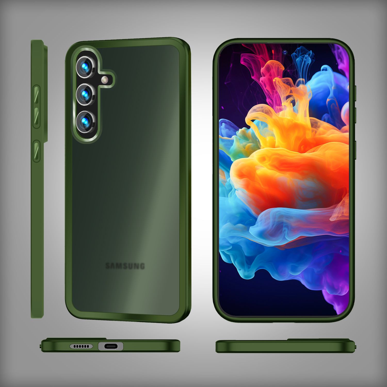 NALIA Matte Hybrid Schutzhülle für Samsung Galaxy S24 Plus Hülle, Semi-Transparente Harte Rückseite & Fallschutz-Rahmen Dunkel-Grün NALIA Protective Hülle