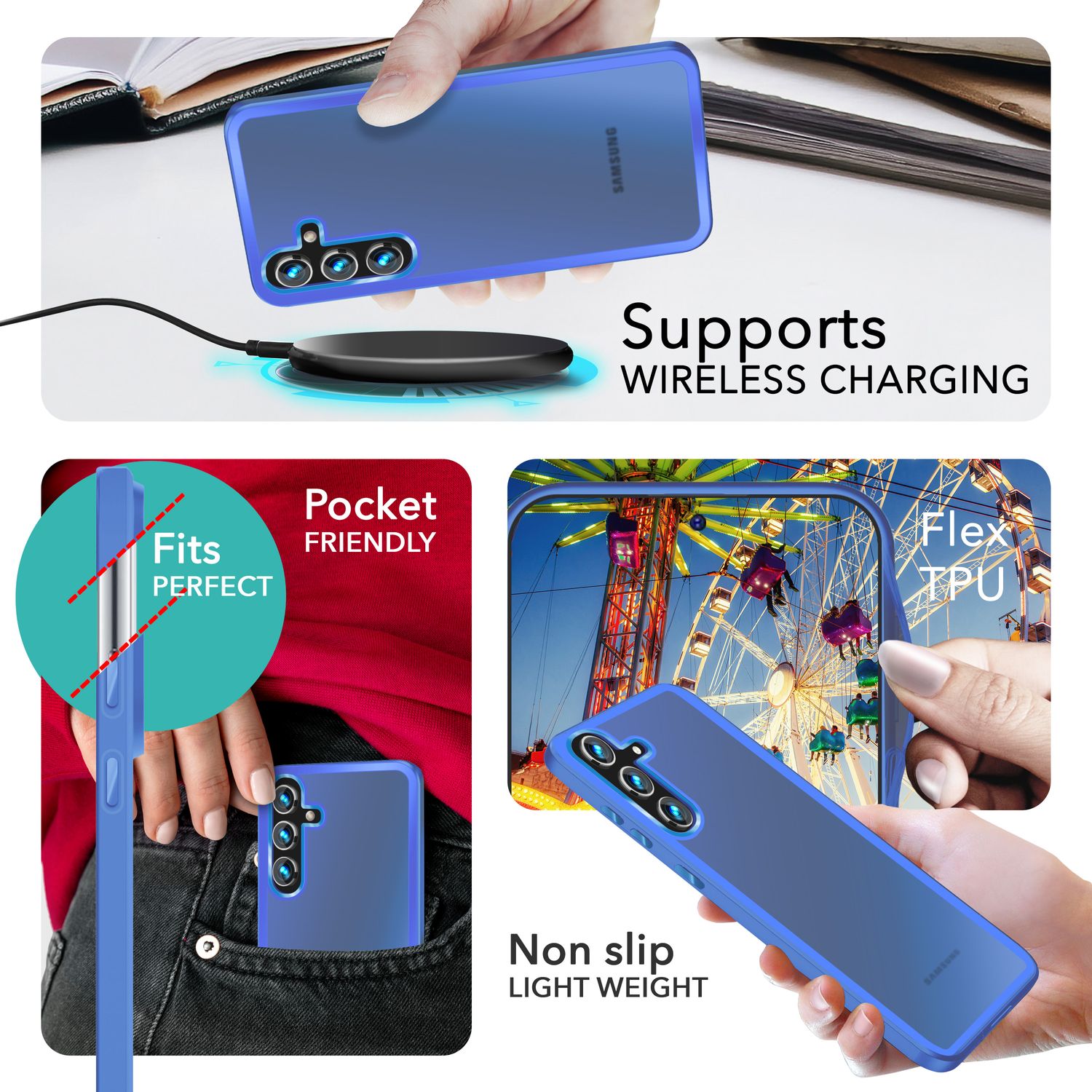 NALIA Matte Hybrid Schutzhülle für Samsung Galaxy S24 Plus Hülle, Semi-Transparente Harte Rückseite & Fallschutz-Rahmen Hellblau NALIA Protective Hülle