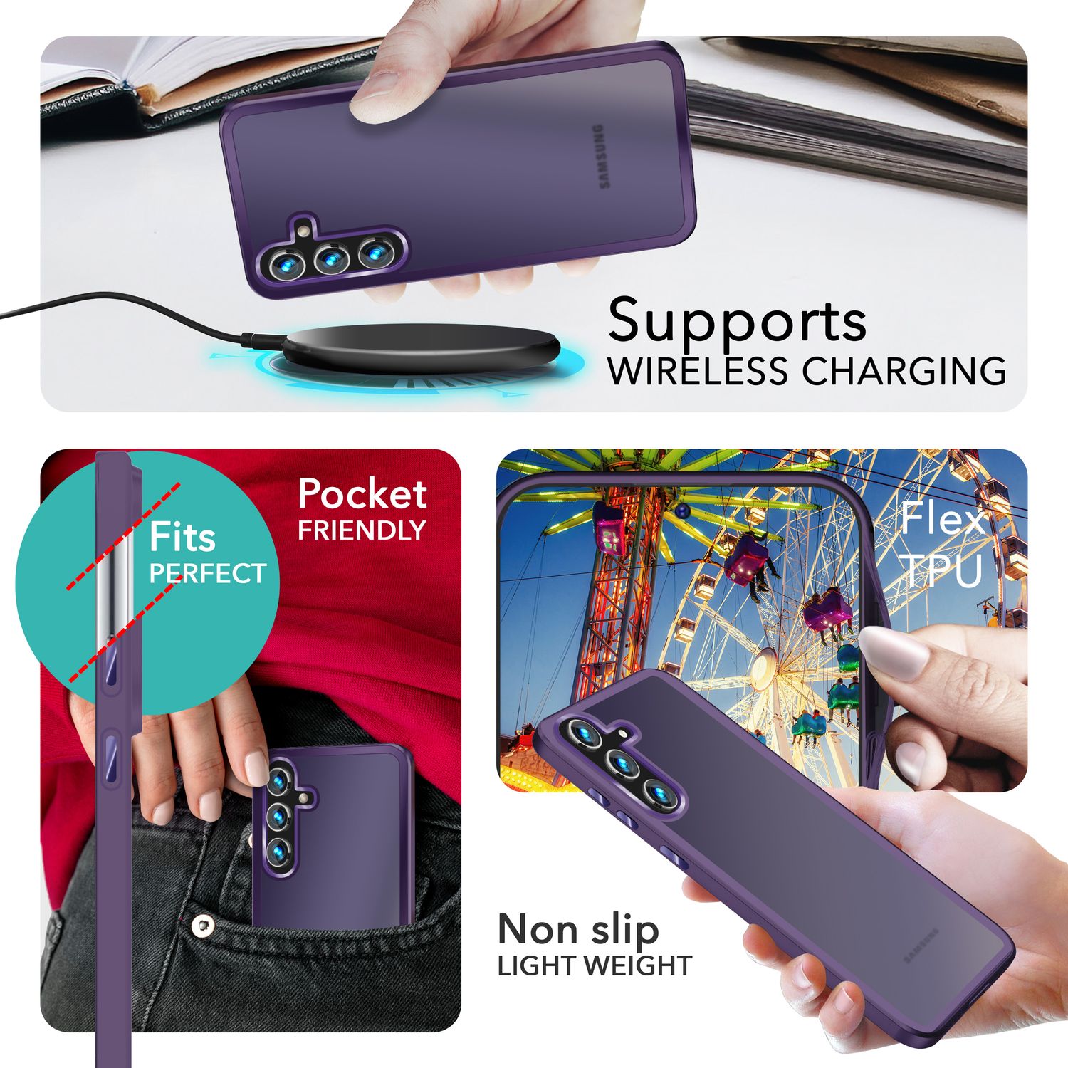 NALIA Matte Hybrid Schutzhülle für Samsung Galaxy S24 Plus Hülle, Semi-Transparente Harte Rückseite & Fallschutz-Rahmen Lila NALIA Protective Hülle