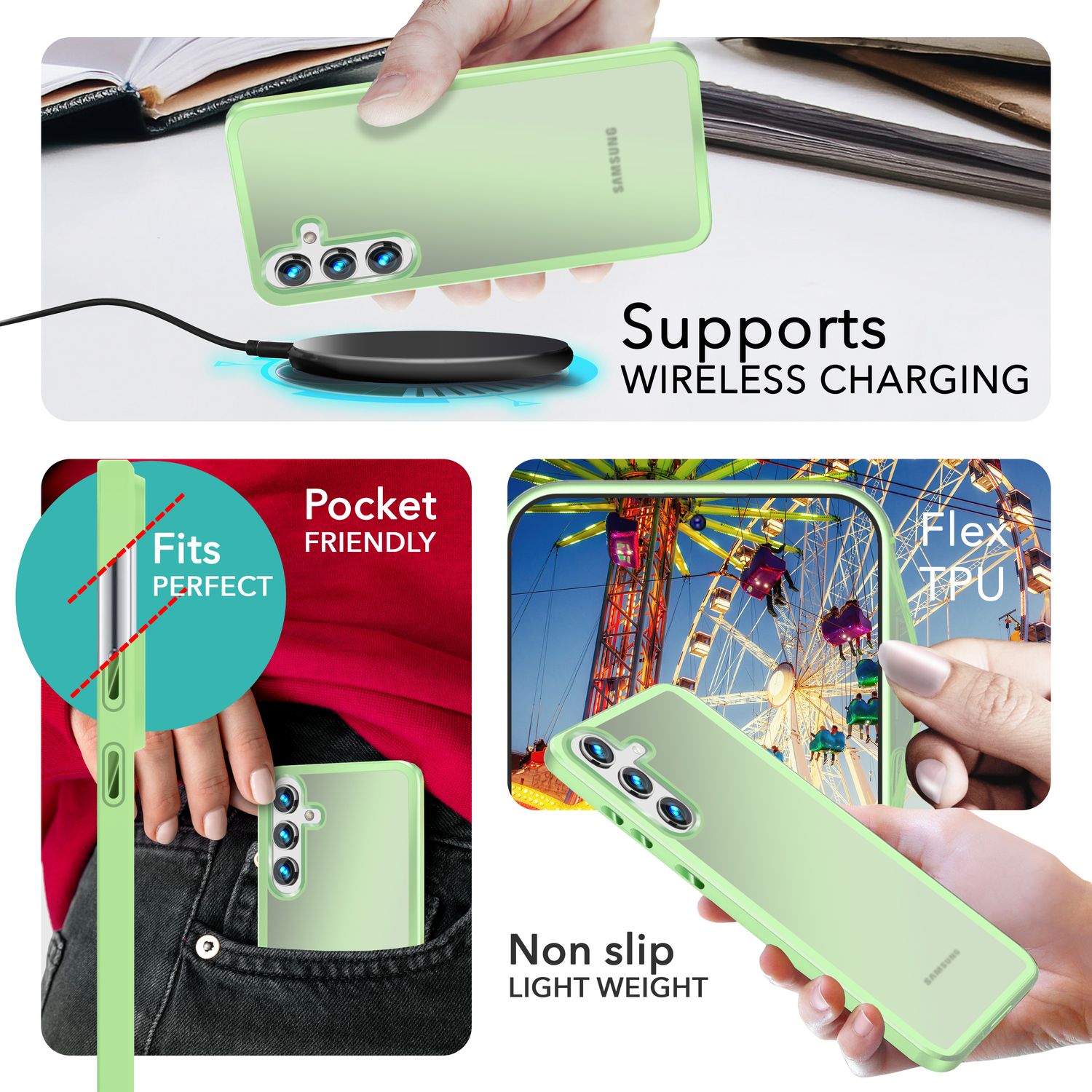 NALIA Matte Hybrid Schutzhülle für Samsung Galaxy S24 Plus Hülle, Semi-Transparente Harte Rückseite & Fallschutz-Rahmen Mint-Grün NALIA Protective Hülle