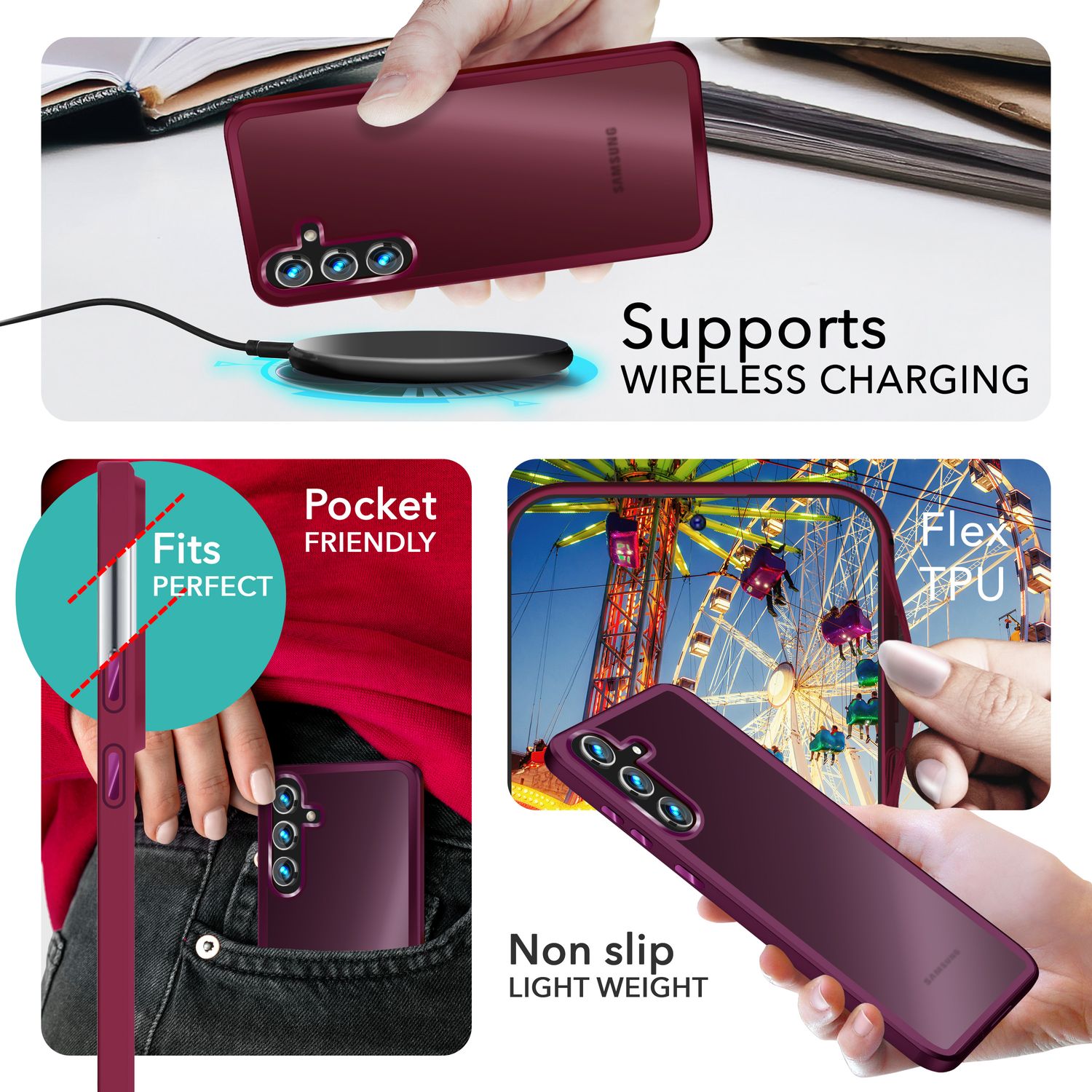 NALIA Matte Hybrid Schutzhülle für Samsung Galaxy S24 Plus Hülle, Semi-Transparente Harte Rückseite & Fallschutz-Rahmen Rot NALIA Protective Hülle