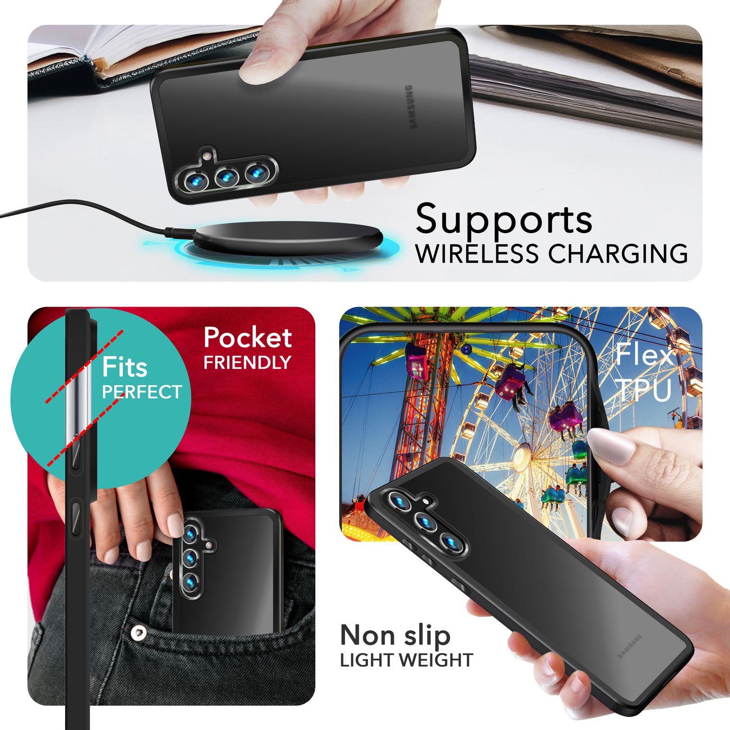 NALIA Matte Hybrid Schutzhülle für Samsung Galaxy S24 Plus Hülle, Semi-Transparente Harte Rückseite & Fallschutz-Rahmen Schwarz NALIA Protective Hülle