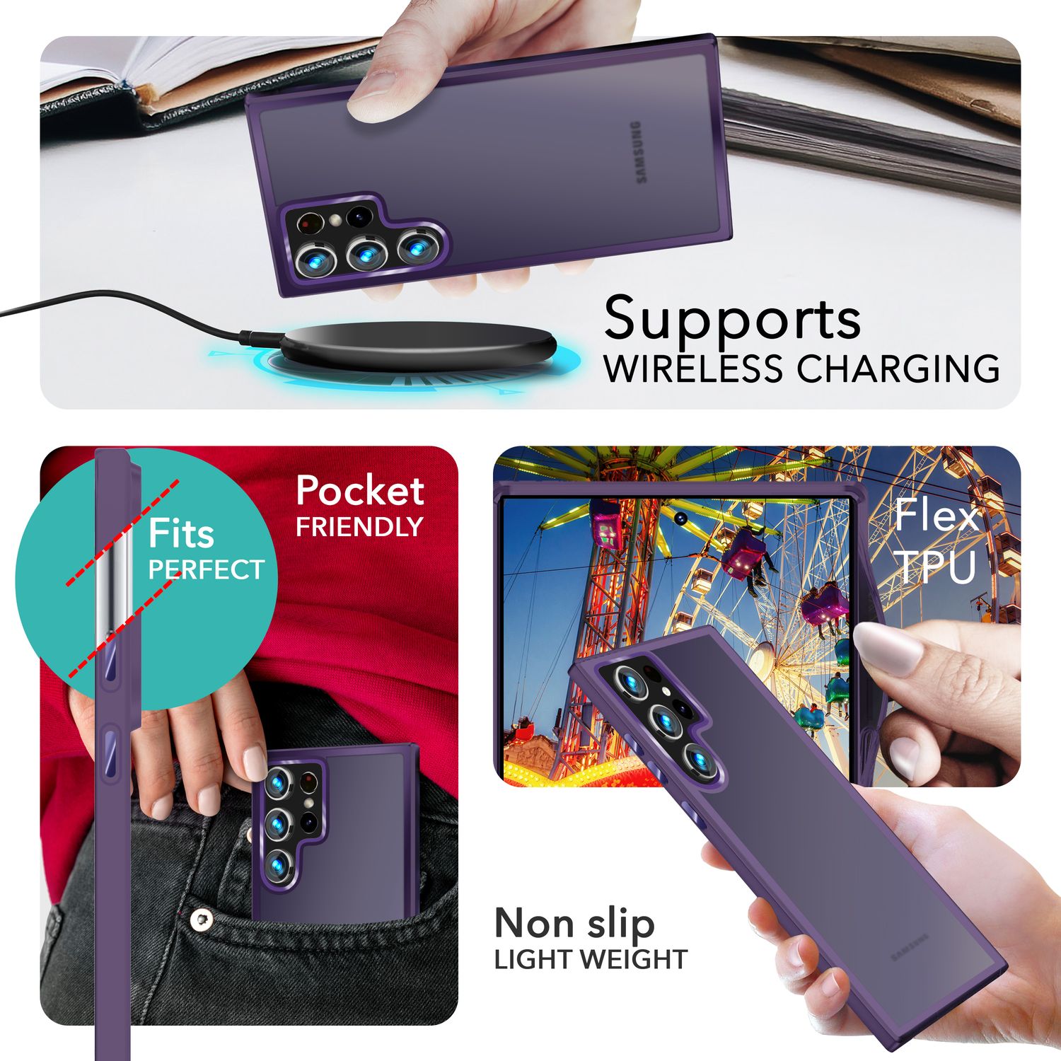 NALIA Matte Hybrid Schutzhülle für Samsung Galaxy S24 Ultra Hülle, Semi-Transparente Harte Rückseite & Fallschutz-Rahmen