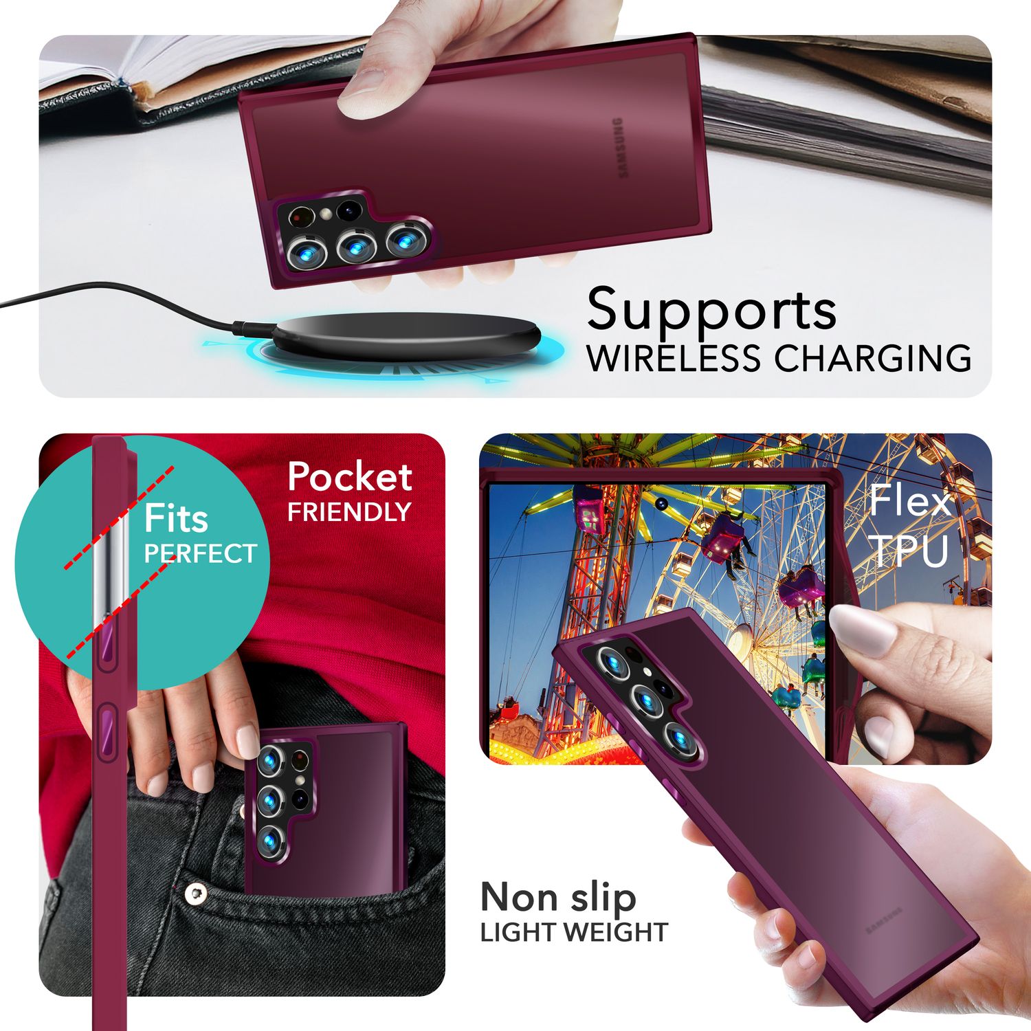 NALIA Matte Hybrid Schutzhülle für Samsung Galaxy S24 Ultra Hülle, Semi-Transparente Harte Rückseite & Fallschutz-Rahmen