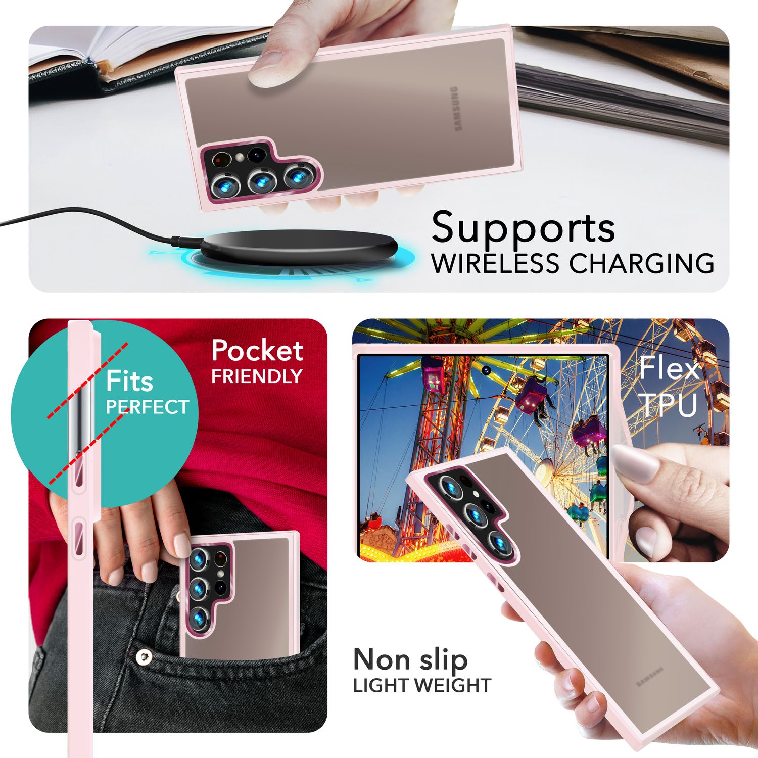 NALIA Matte Hybrid Schutzhülle für Samsung Galaxy S24 Ultra Hülle, Semi-Transparente Harte Rückseite & Fallschutz-Rahmen