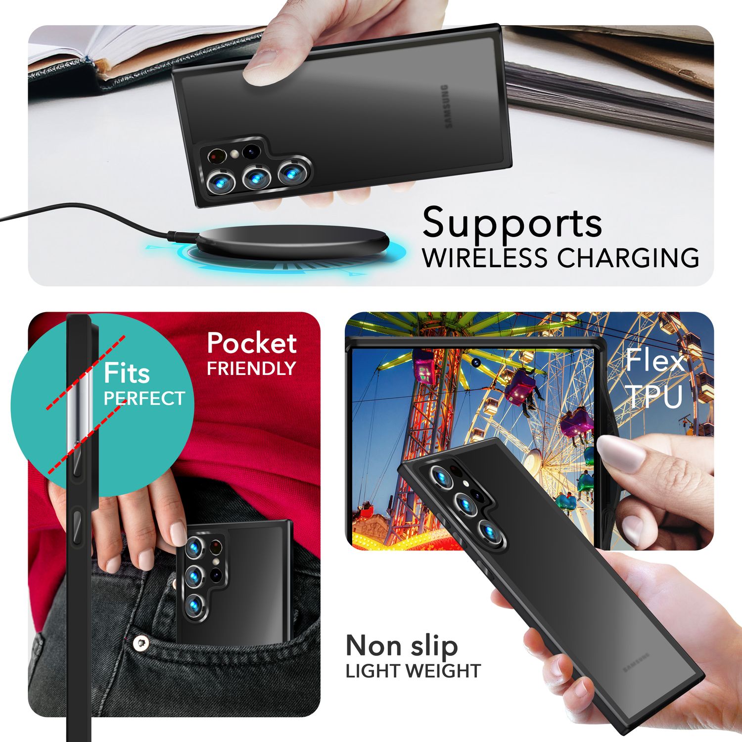 NALIA Matte Hybrid Schutzhülle für Samsung Galaxy S24 Ultra Hülle, Semi-Transparente Harte Rückseite & Fallschutz-Rahmen