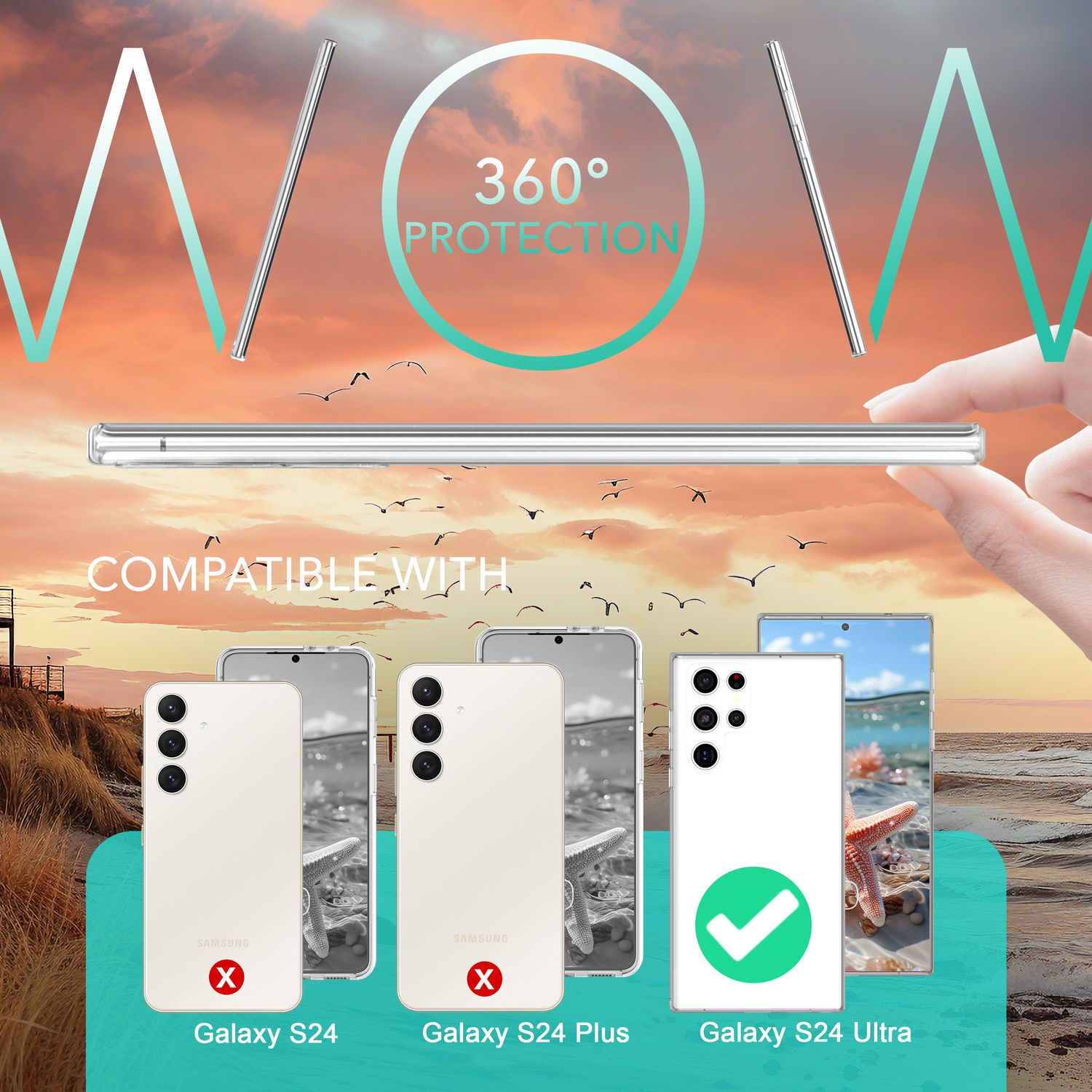 NALIA Klare 360-Grad Schutzhülle für Samsung Galaxy S24 Ultra Hülle, Transparenter Rundum-Schutz, Durchsichtig Anti-Gelb