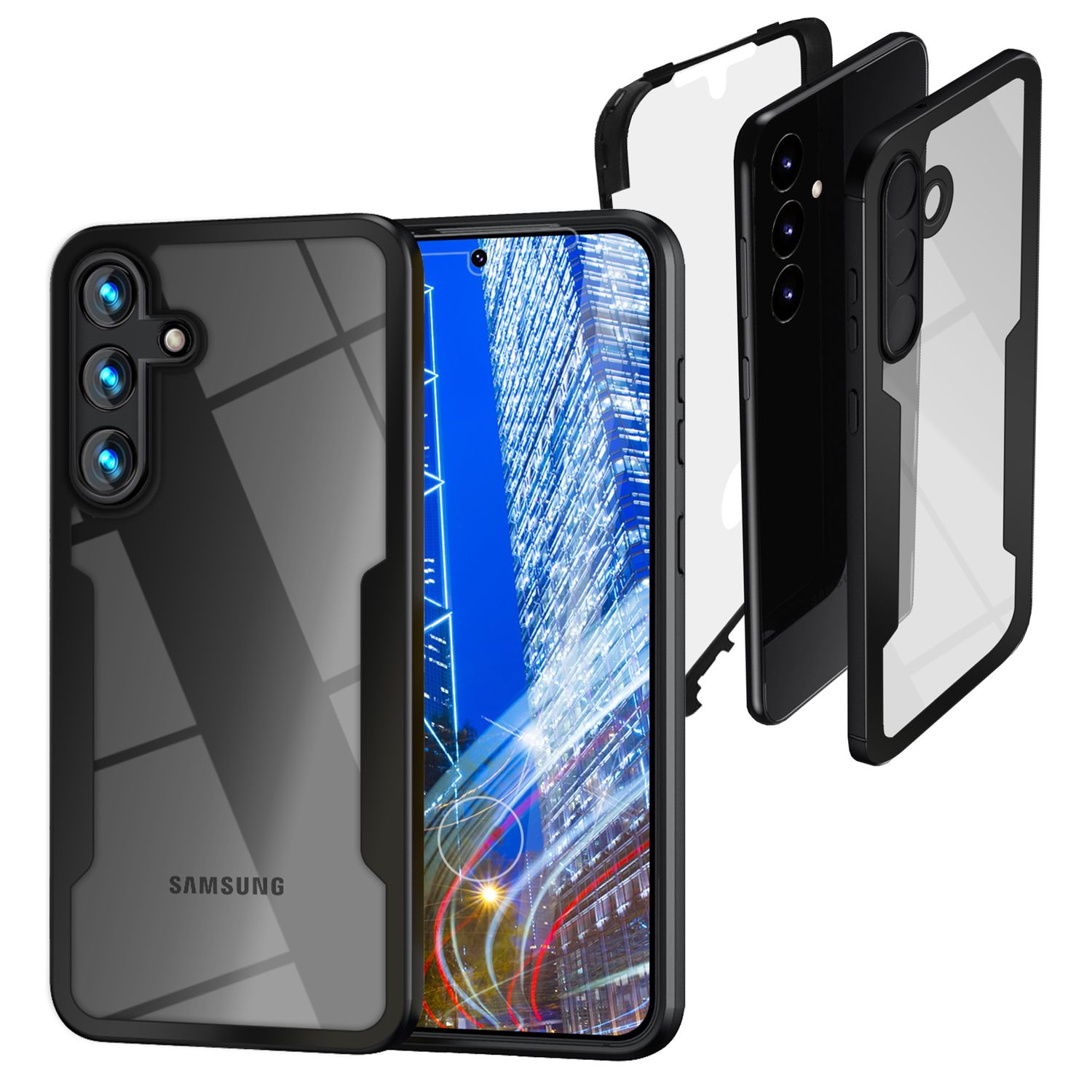 NALIA Klares 360-Grad Hybrid Cover für Samsung Galaxy S24 Hülle, Kratzfeste Harte Rückseite & Aufprallschutz-Rahmen Schwarz NALIA Protective Hülle