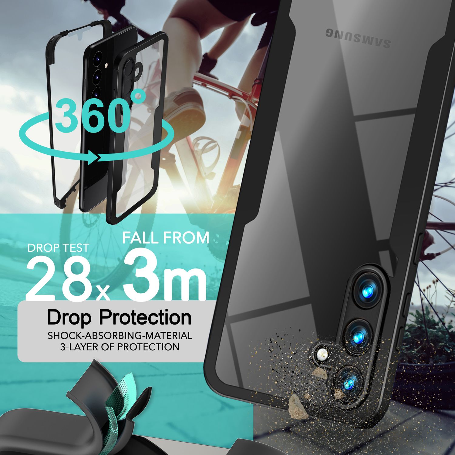 NALIA Klares 360-Grad Hybrid Cover für Samsung Galaxy S24 Hülle, Kratzfeste Harte Rückseite & Aufprallschutz-Rahmen Schwarz NALIA Protective Hülle