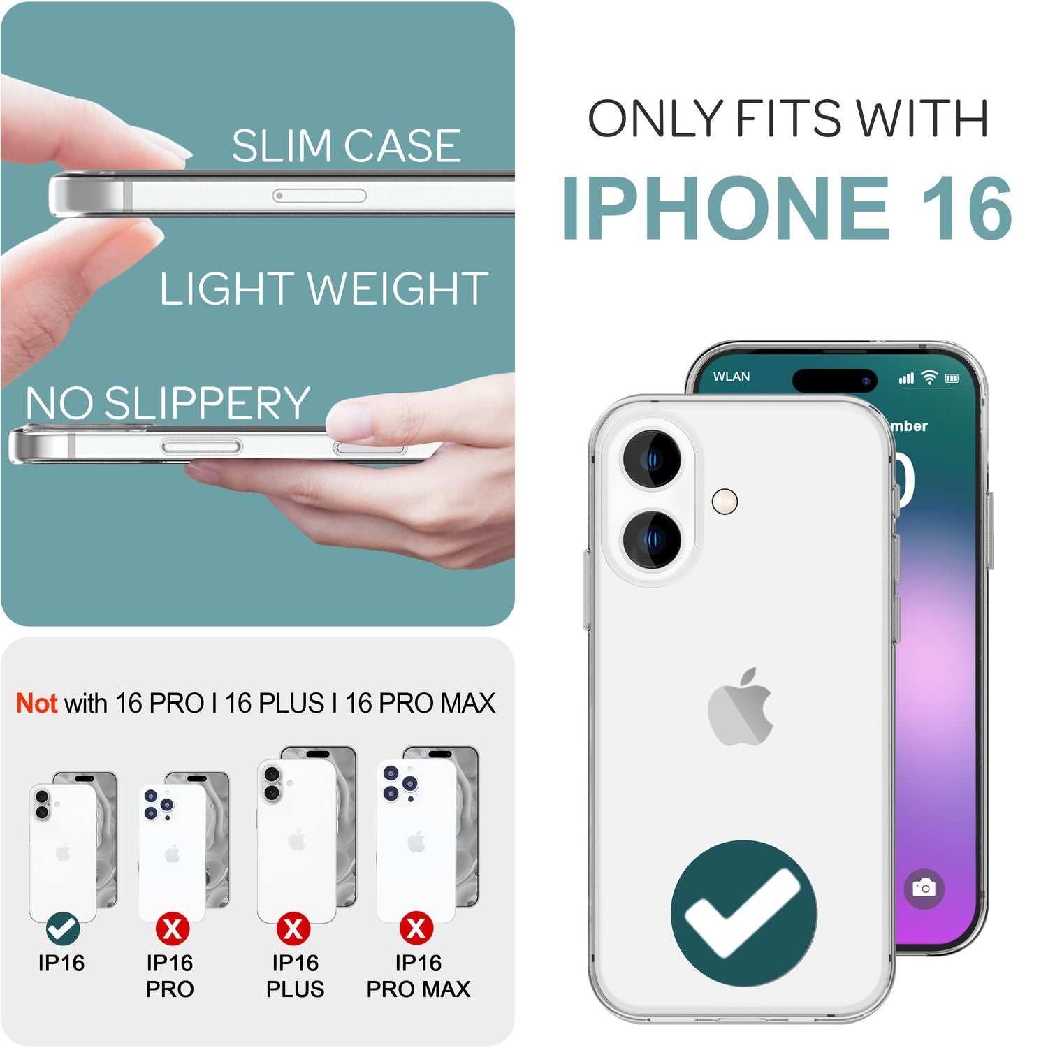 NALIA Transparente Silikonhülle für iPhone 16, Durchsichtige Schutzhülle, Anti-Gelb Silikon Handyhülle, Klare Hülle Default Title NALIA Transparente Hülle