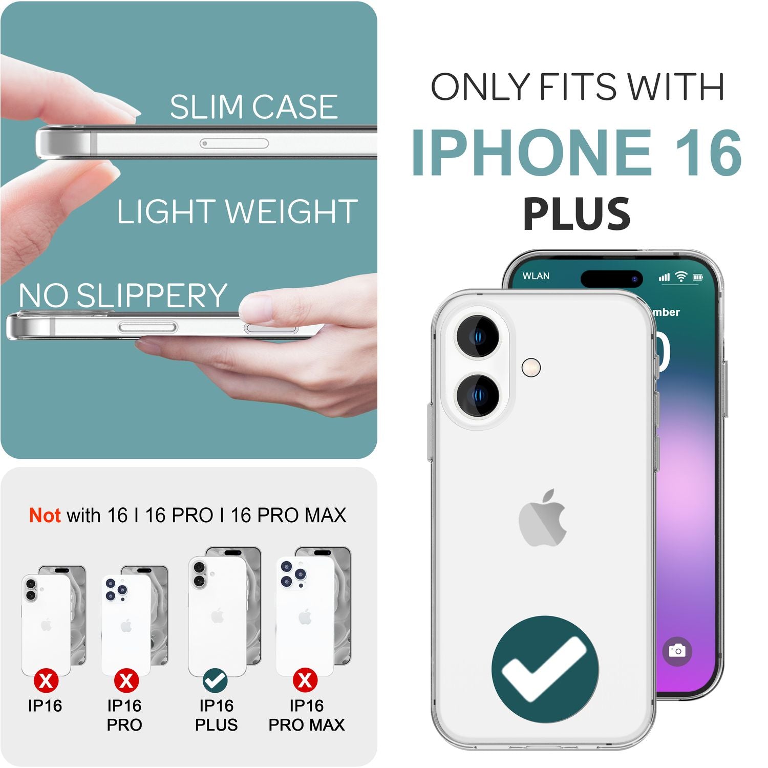 NALIA Transparente Silikonhülle für iPhone 16 Plus, Durchsichtige Schutzhülle, Anti-Gelb Silikon Handyhülle, Klare Hülle Default Title NALIA Transparente Hülle