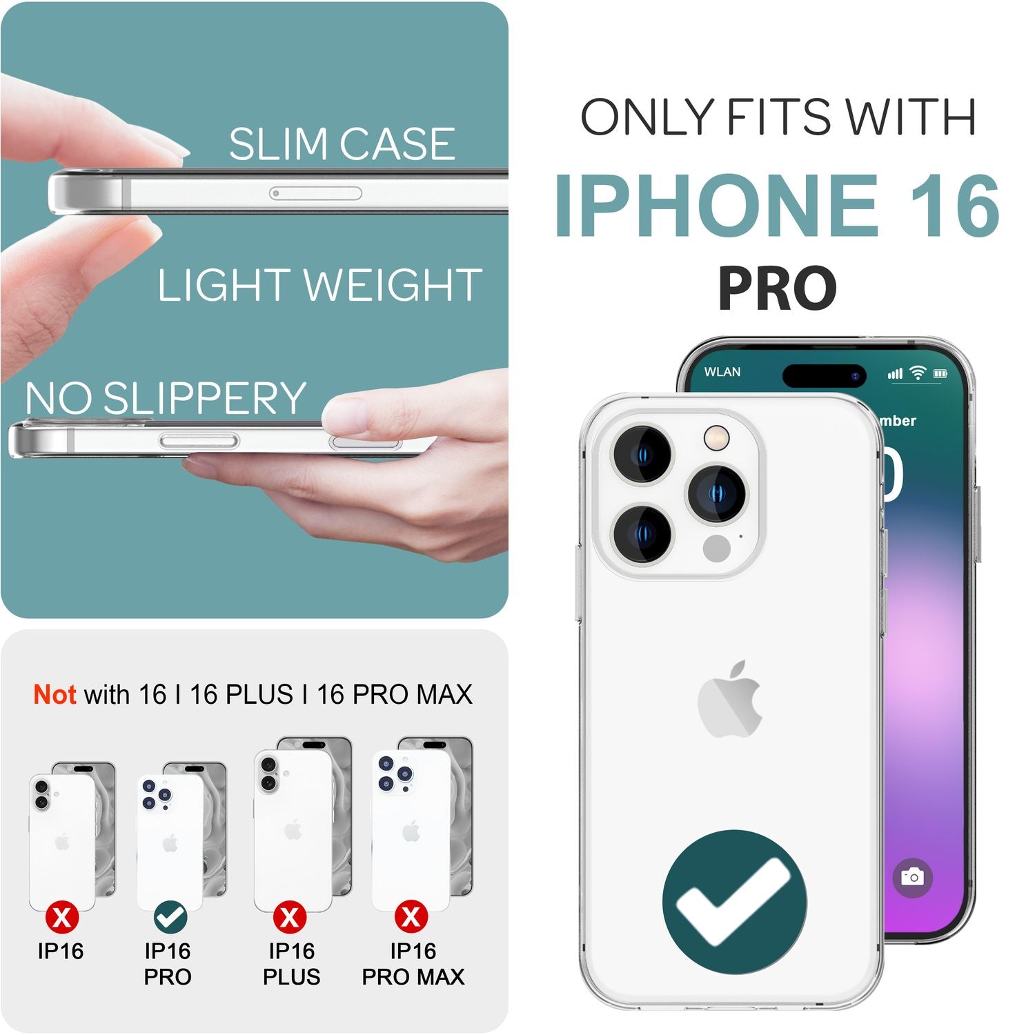 NALIA Transparente Silikonhülle für iPhone 16 Pro, Durchsichtige Schutzhülle, Anti-Gelb Silikon Handyhülle, Klare Hülle Default Title NALIA Transparente Hülle