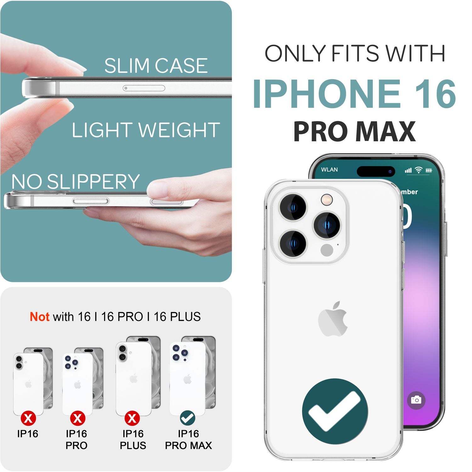 NALIA Transparente Silikonhülle für iPhone 16 Pro Max, Durchsichtige Schutzhülle, Anti-Gelb Handyhülle, Klare Hülle Default Title NALIA Transparente Hülle