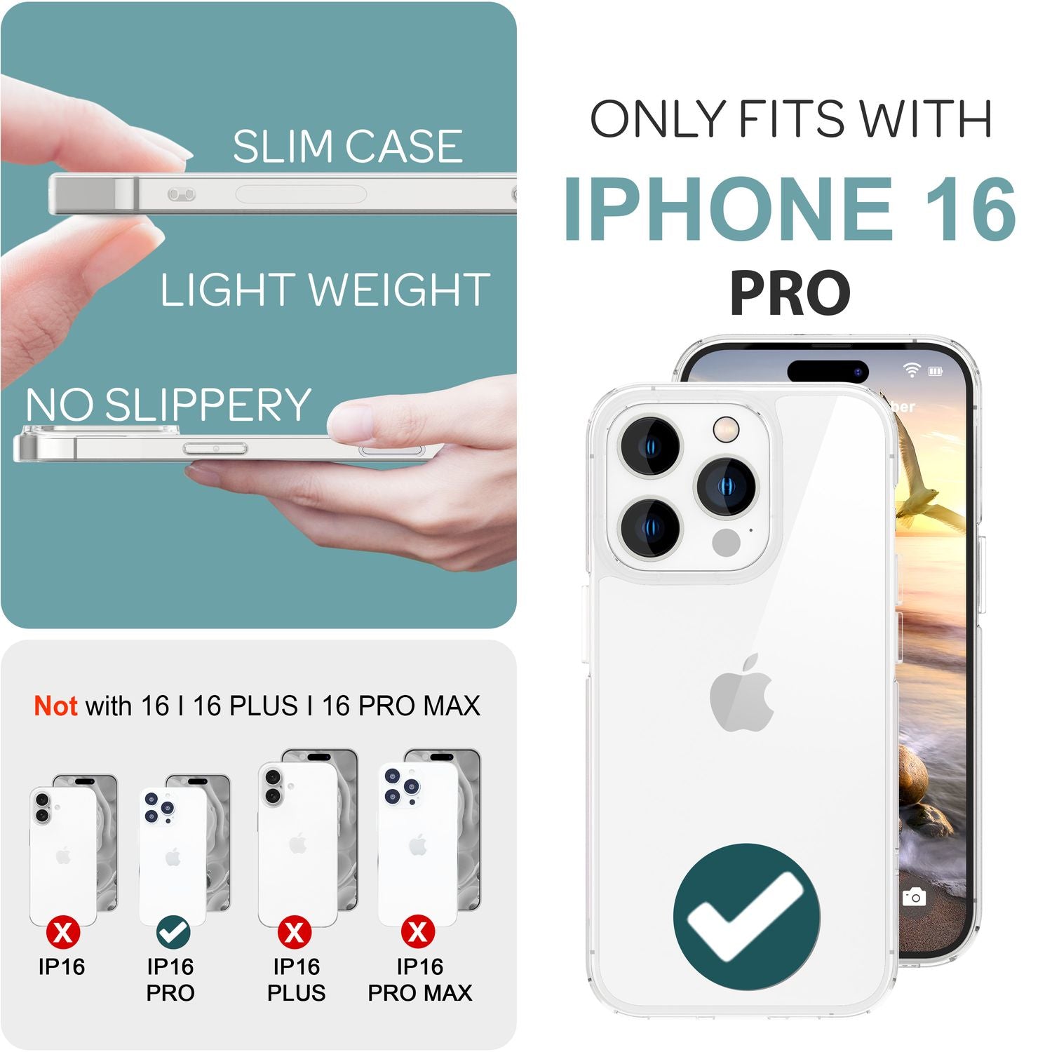 NALIA Klare Kratzfeste Acryl Hülle für iPhone 16 Pro, Harte Schutzhülle mit Silikon-Rahmen, Transparente Handyhülle Default Title NALIA Transparente Hülle