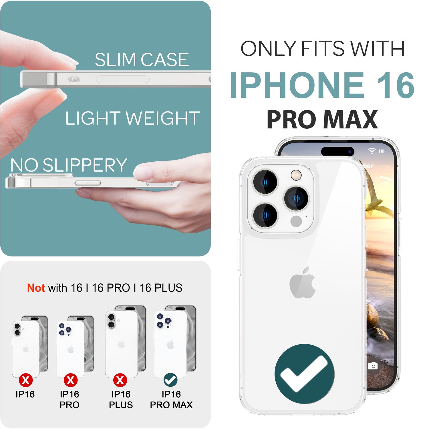 NALIA Klare Kratzfeste Acryl Hülle für iPhone 16 Pro Max, Harte Schutzhülle mit Silikon-Rahmen, Transparente Handyhülle Default Title NALIA Transparente Hülle