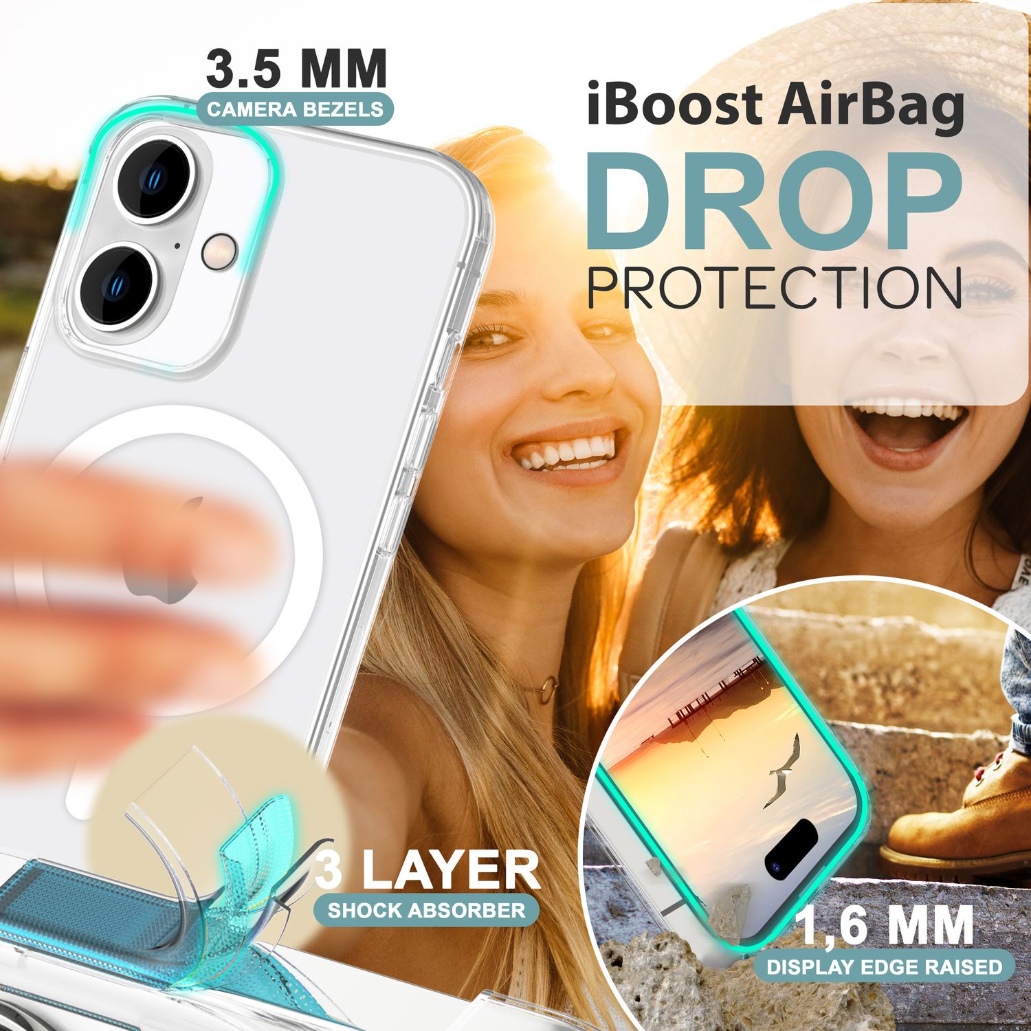 NALIA Klare MagPower Acryl Hülle für iPhone 16, Kratzfeste Harte Schutzhülle mit Silikon-Rahmen, Transparente Handyhülle Default Title NALIA Transparente Hülle