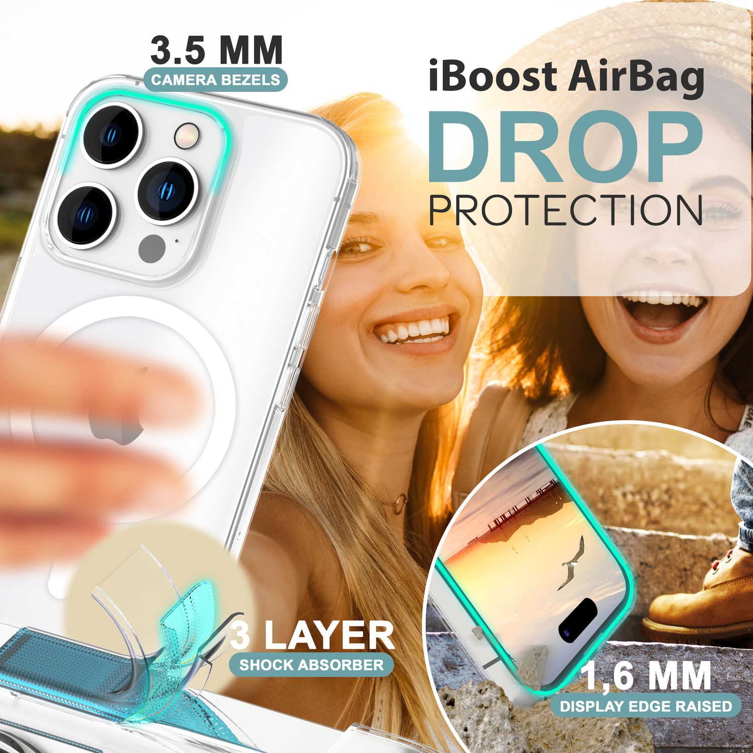 NALIA Klare MagPower Acryl Hülle für iPhone 16 Pro, Kratzfeste Schutzhülle mit Silikon-Rahmen, Transparente Handyhülle Default Title NALIA Transparente Hülle