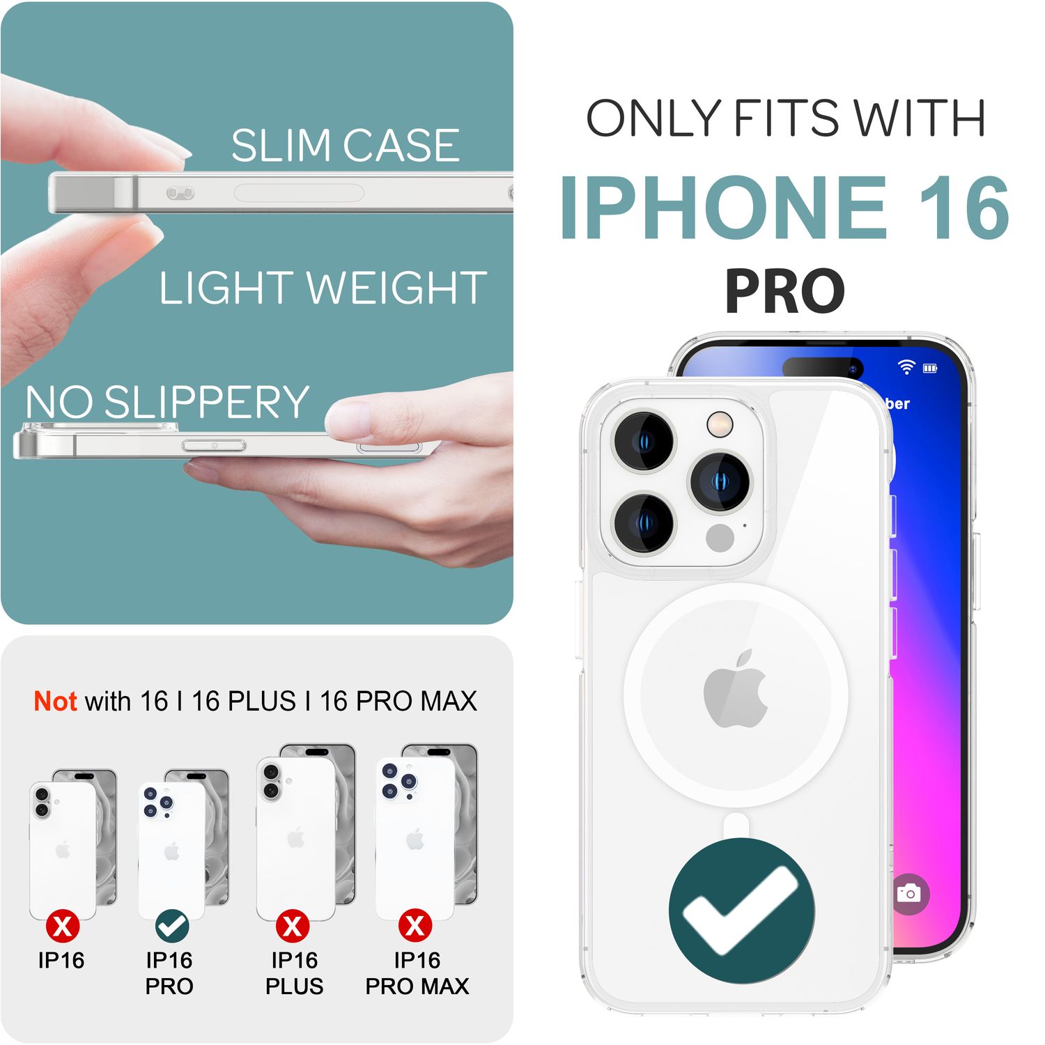 NALIA Klare MagPower Acryl Hülle für iPhone 16 Pro, Kratzfeste Schutzhülle mit Silikon-Rahmen, Transparente Handyhülle Default Title NALIA Transparente Hülle