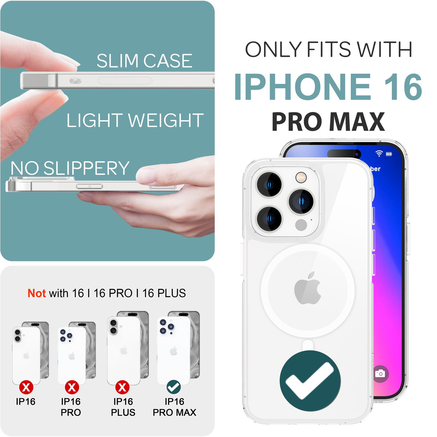 NALIA Klare MagPower Acryl Hülle für iPhone 16 Pro Max, Kratzfeste Schutzhülle mit Silikon-Rand, Transparente Handyhülle Default Title NALIA Transparente Hülle