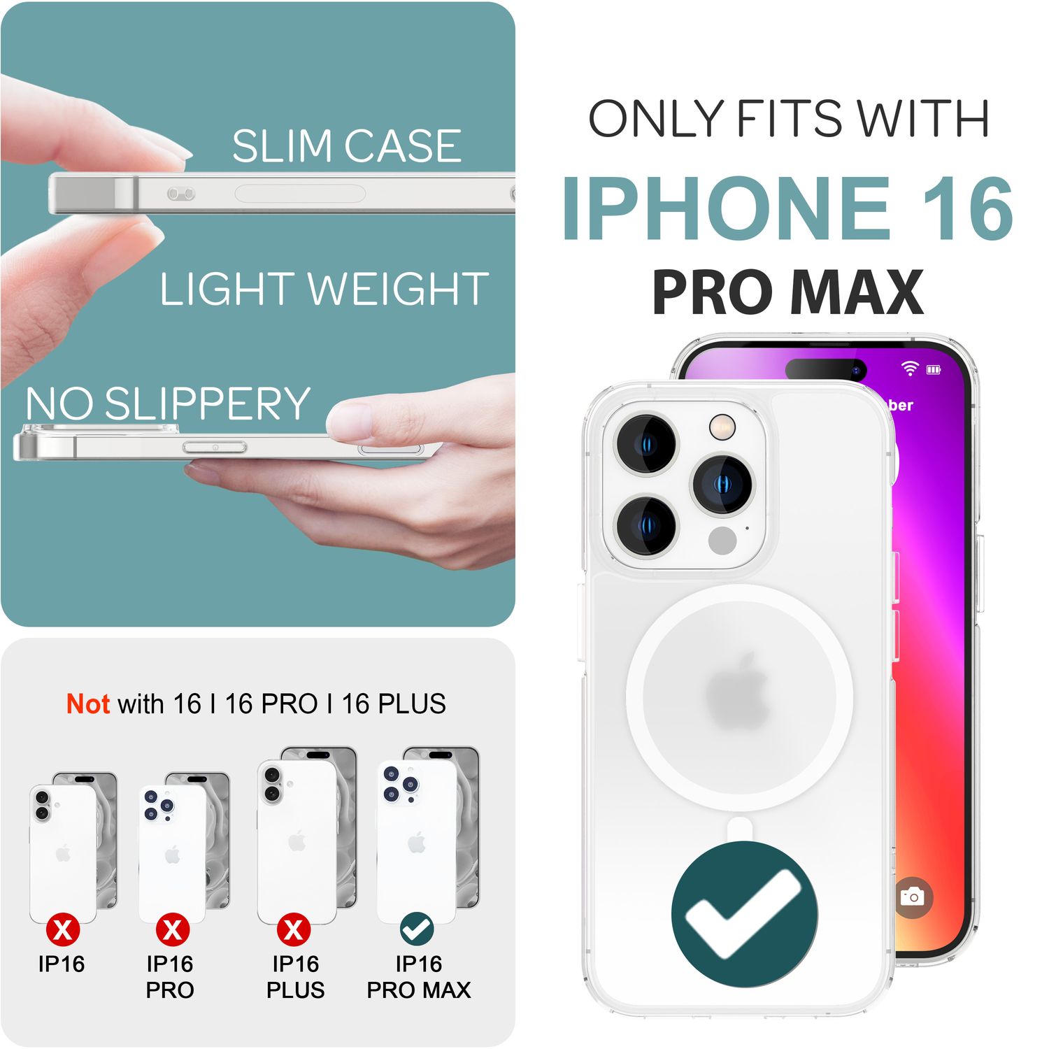 NALIA Matte MagPower Acryl Hülle für iPhone 16 Pro Max, mit MagSafe Ring Semi-Transparente Anti-Fingerabdruck Handyhülle Default Title NALIA Transparente Hülle