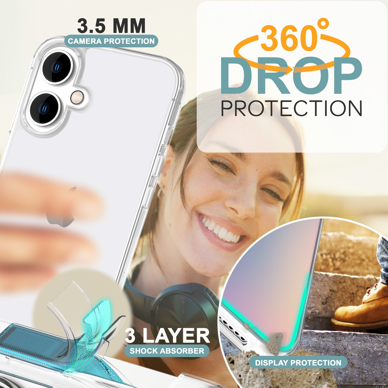 NALIA Klare 360° Schutzhülle für iPhone 16 Plus, Transparente Hülle Stabiler Komplettschutz, Full-Cover Handyhülle Default Title NALIA Transparente Hülle