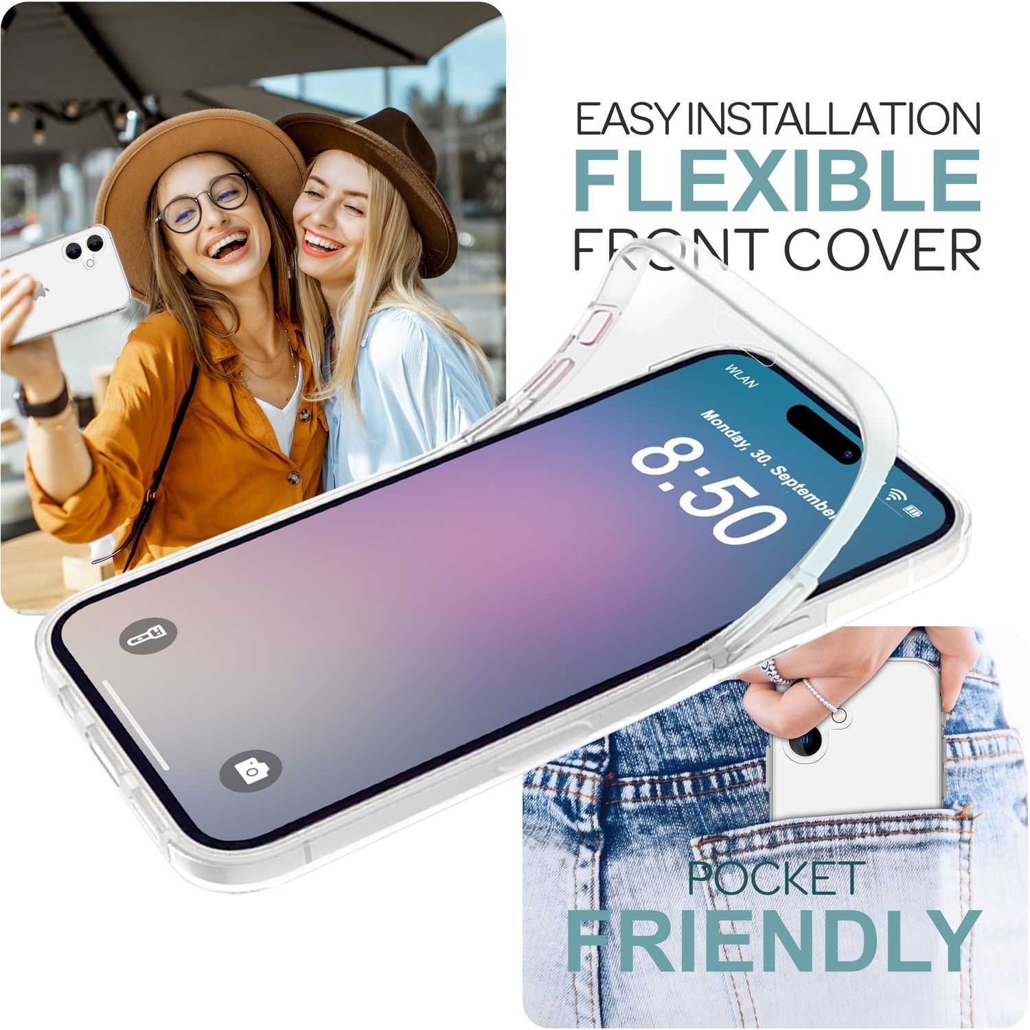 NALIA Klare 360° Schutzhülle für iPhone 16 Pro, Transparente Rundum Hülle Stabiler Komplettschutz, Full-Cover Handyhülle Default Title NALIA Transparente Hülle