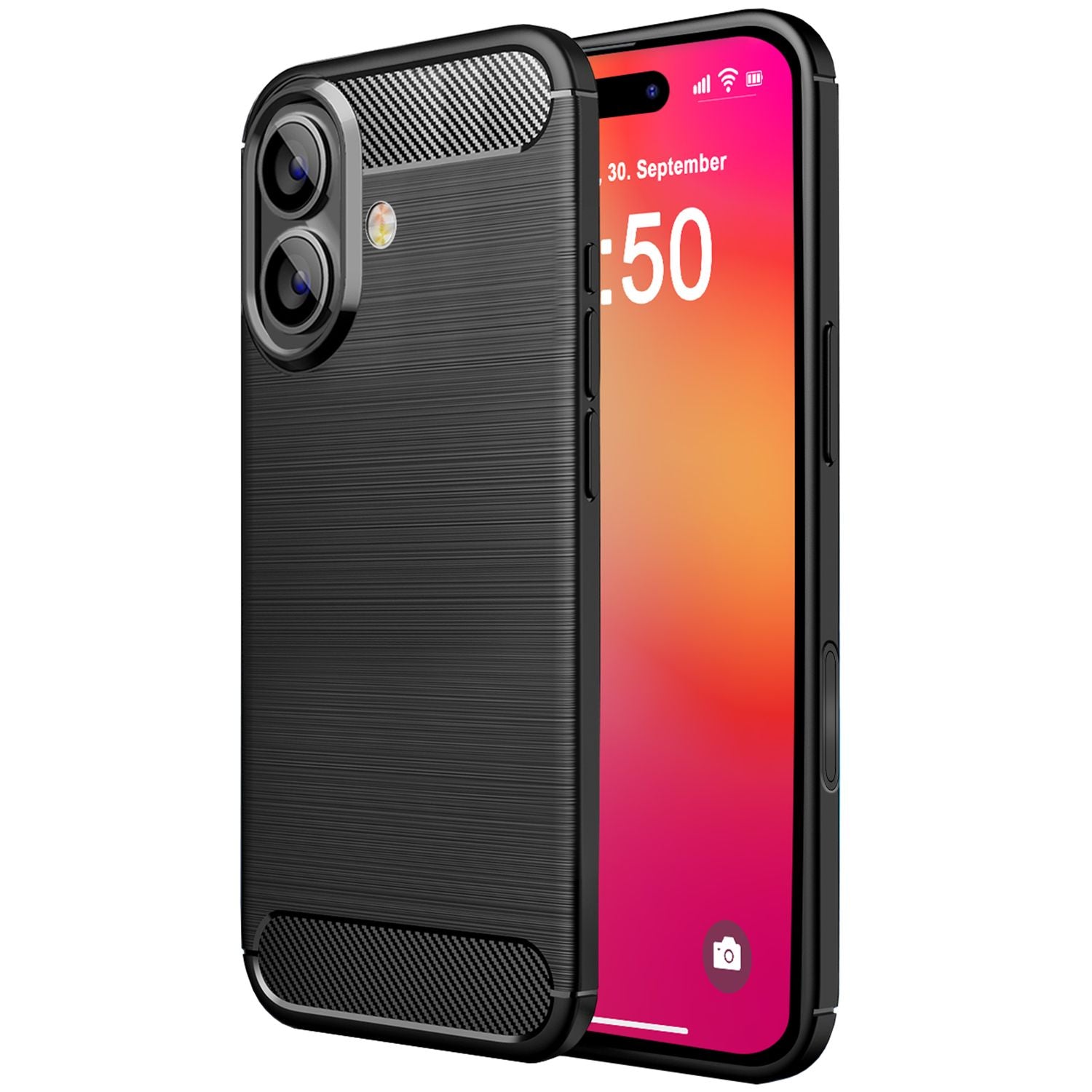 NALIA Carbon Style Hülle für iPhone 16, Matt-Schwarze Silikon Handyhülle in Kohlefaser-Optik, Business Cover Schutzhülle Default Title NALIA Protective Hülle