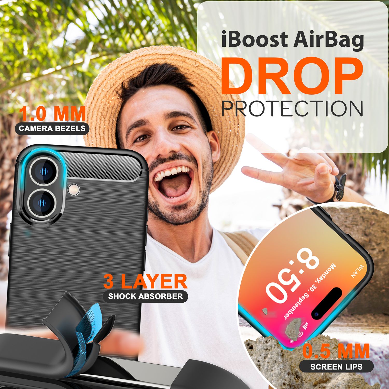 NALIA Carbon Style Hülle für iPhone 16, Matt-Schwarze Silikon Handyhülle in Kohlefaser-Optik, Business Cover Schutzhülle Default Title NALIA Protective Hülle