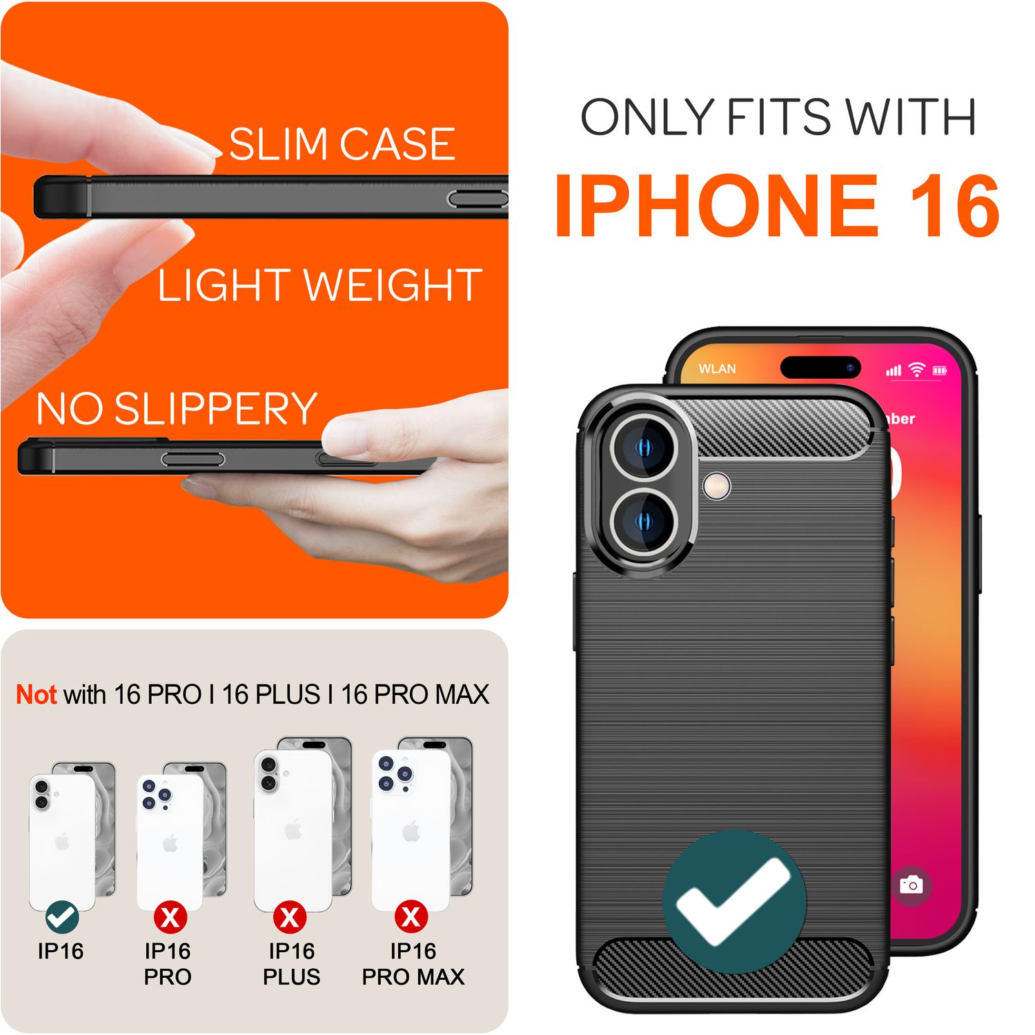 NALIA Carbon Style Hülle für iPhone 16, Matt-Schwarze Silikon Handyhülle in Kohlefaser-Optik, Business Cover Schutzhülle Default Title NALIA Protective Hülle