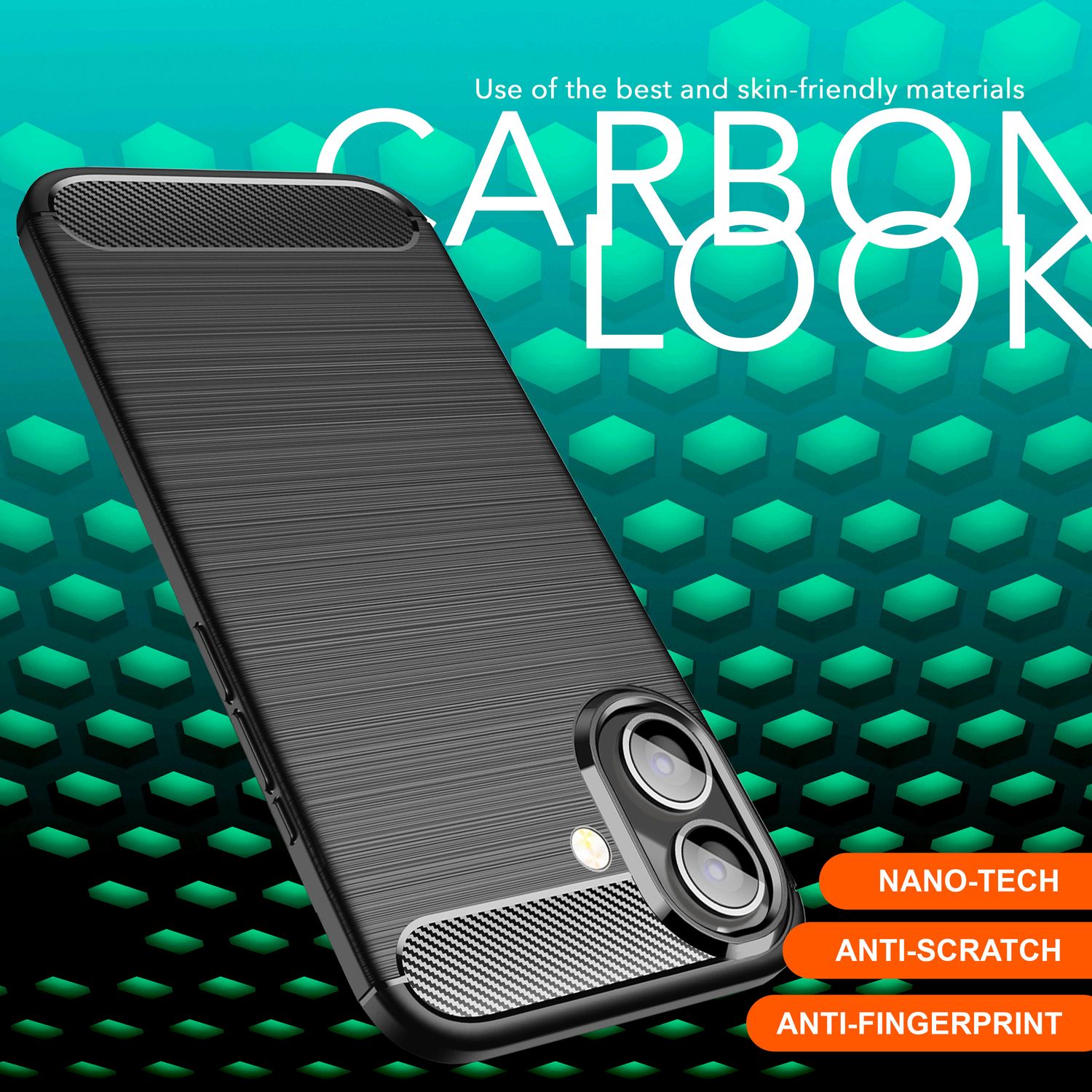 NALIA Carbon Style Hülle für iPhone 16 Plus, Matt-Schwarze Silikon Handyhülle in Kohlefaser-Optik, Slim Business Cover Default Title NALIA Protective Hülle