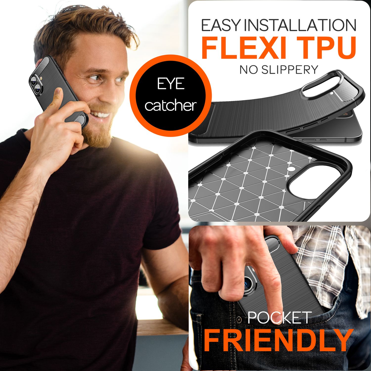 NALIA Carbon Style Hülle für iPhone 16 Plus, Matt-Schwarze Silikon Handyhülle in Kohlefaser-Optik, Slim Business Cover Default Title NALIA Protective Hülle