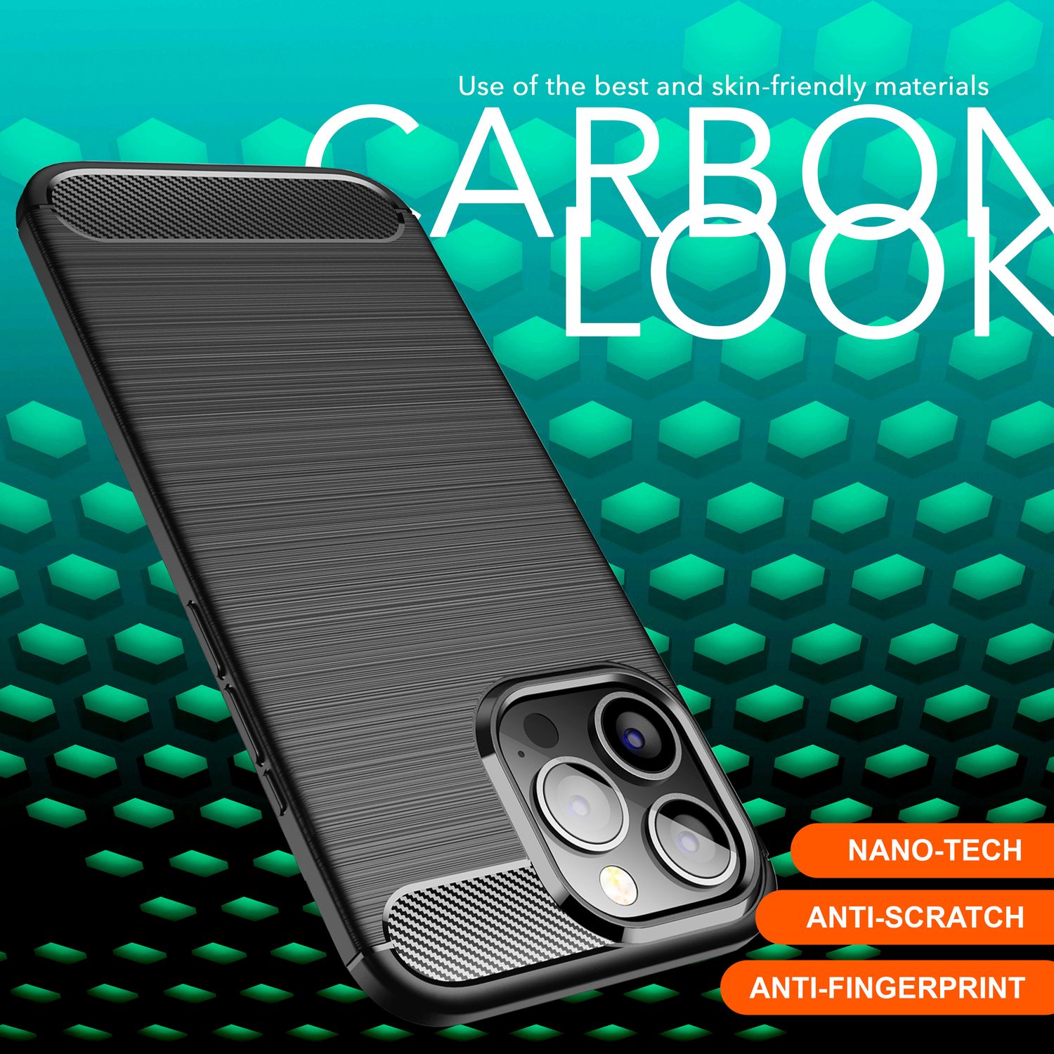 NALIA Carbon Style Hülle für iPhone 16 Pro, Matt-Schwarze Silikon Handyhülle in Kohlefaser-Optik, Slim Business Cover Default Title NALIA Protective Hülle