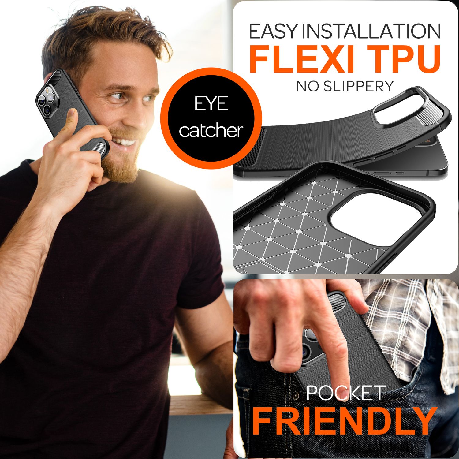 NALIA Carbon Style Hülle für iPhone 16 Pro, Matt-Schwarze Silikon Handyhülle in Kohlefaser-Optik, Slim Business Cover Default Title NALIA Protective Hülle