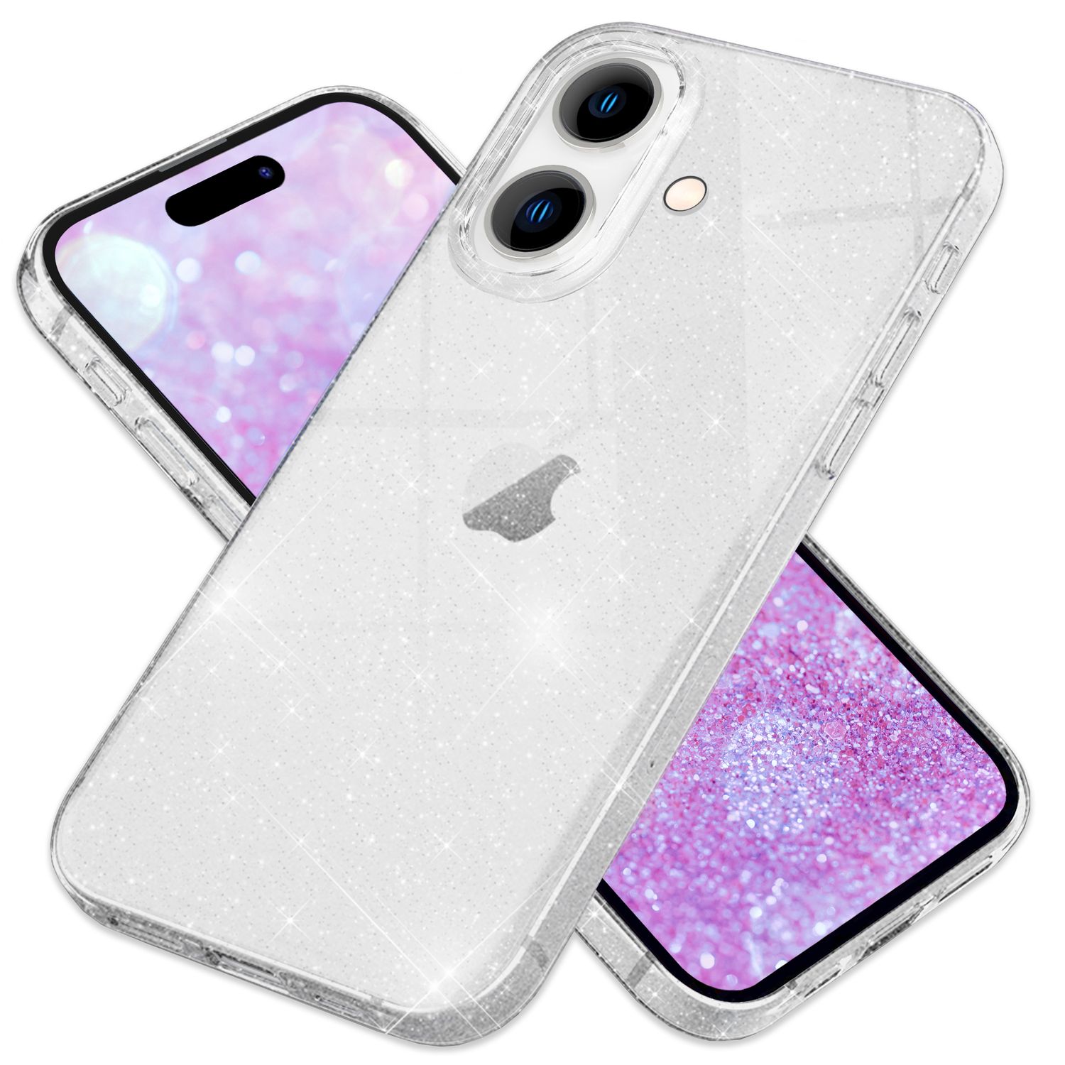 NALIA Durchsichtige Glitzerhülle für iPhone 16, Klare Handyhülle mit Glitter, Glitzer Silikon Schutz Hülle