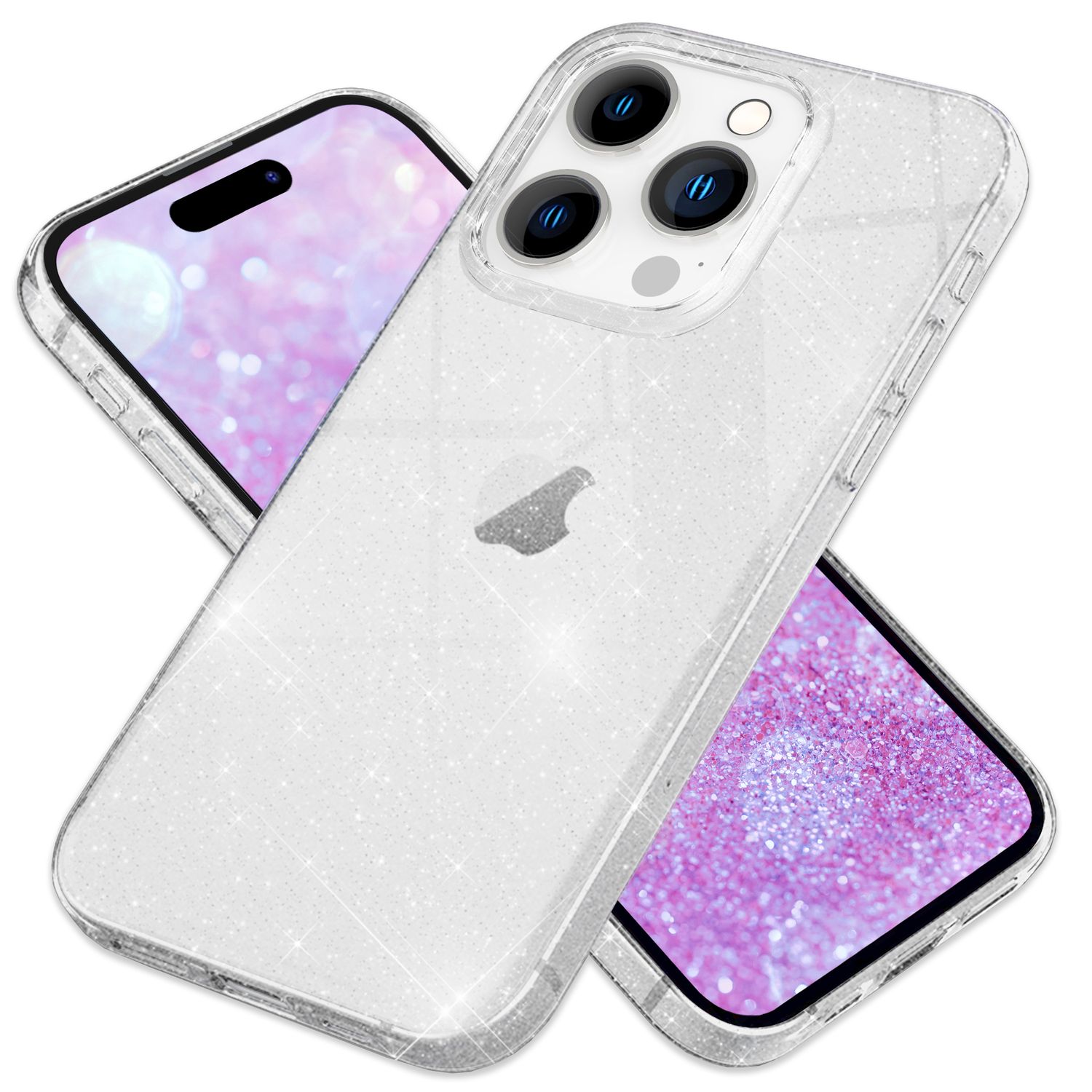 NALIA Durchsichtige Glitzerhülle für iPhone 16 Pro, Klare Handyhülle mit Glitter, Glitzer Schutz Hülle Cover