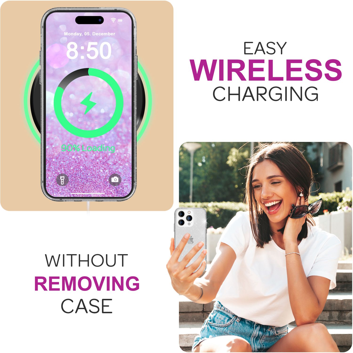 NALIA Durchsichtige Glitzerhülle für iPhone 16 Pro, Klare Handyhülle mit Glitter, Glitzer Schutz Hülle Cover Transparent NALIA Transparente Hülle