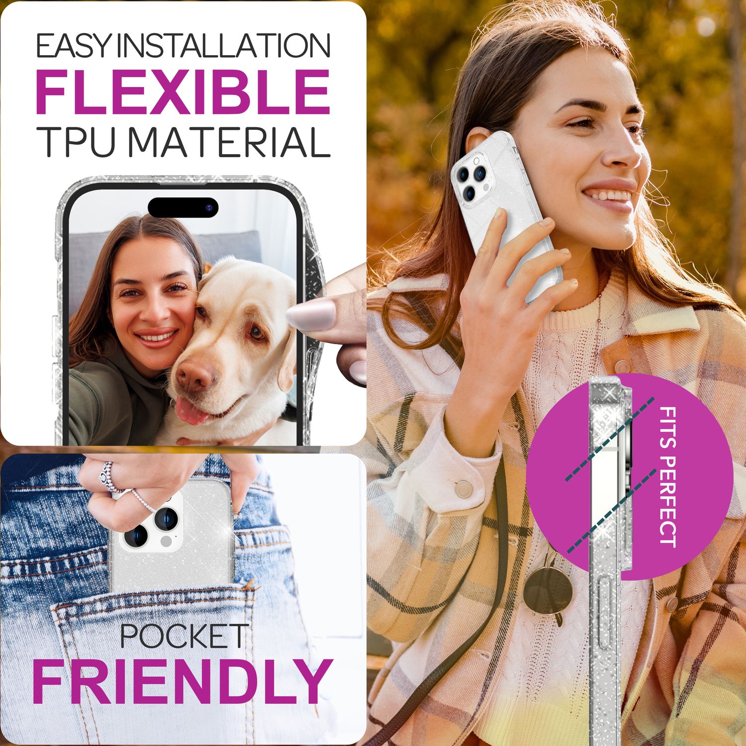 NALIA Durchsichtige Glitzerhülle für iPhone 16 Pro Max, Klare Handyhülle mit Glitter, Glitzer Schutz Hülle Transparent NALIA Transparente Hülle