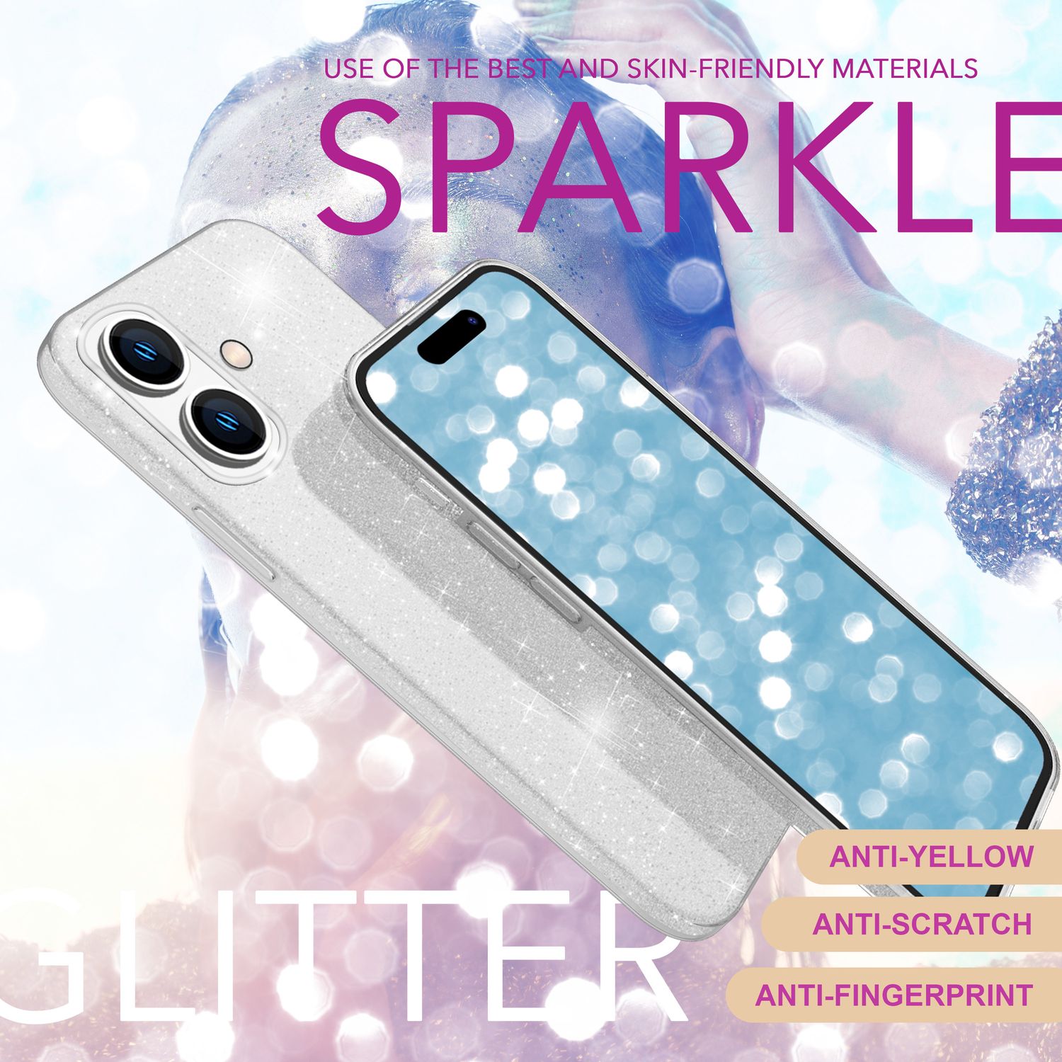 NALIA Glitzer Hybrid Hülle für iPhone 16, Verstärkte Silikon Handyhülle, Glänzende Glitzerhülle Schutz Cover Silber NALIA Protective Hülle