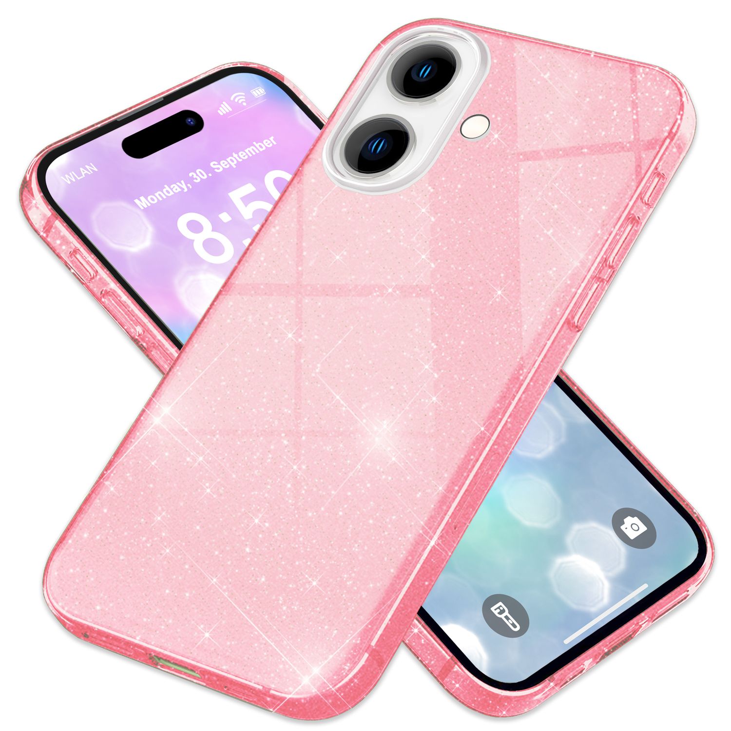 NALIA Glitzer Hybrid Hülle für iPhone 16 Plus, Verstärkte Silikon Handyhülle, Glänzende Schutz Glitzerhülle Pink NALIA Protective Hülle