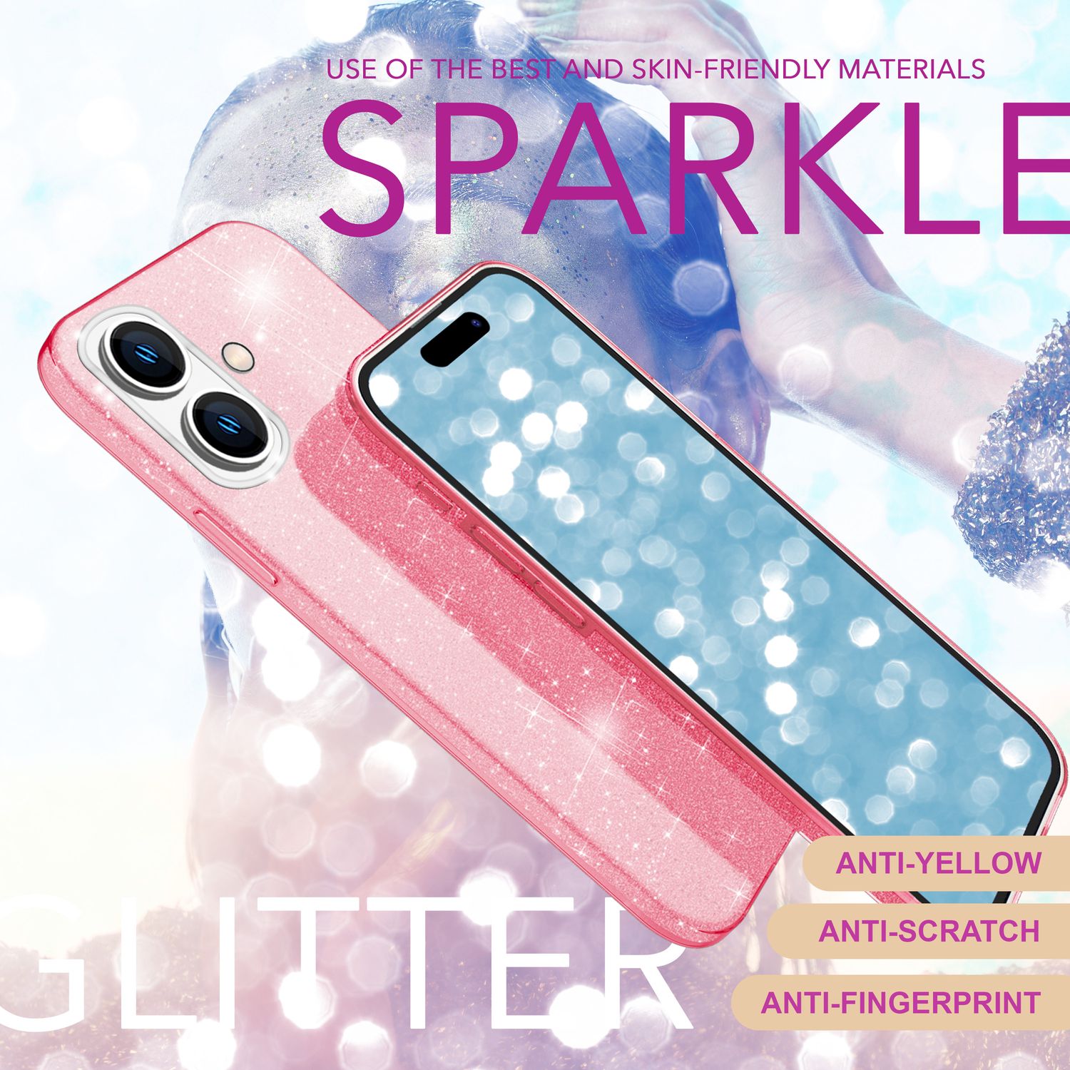 NALIA Glitzer Hybrid Hülle für iPhone 16 Plus, Verstärkte Silikon Handyhülle, Glänzende Schutz Glitzerhülle Pink NALIA Protective Hülle