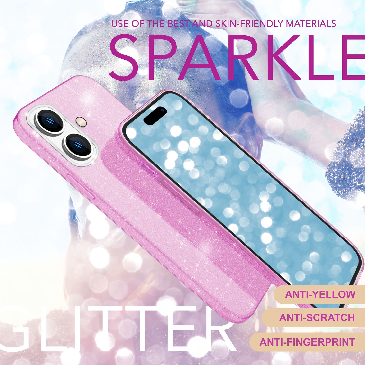 NALIA Glitzer Hybrid Hülle für iPhone 16 Plus, Verstärkte Silikon Handyhülle, Glänzende Schutz Glitzerhülle Lila NALIA Protective Hülle