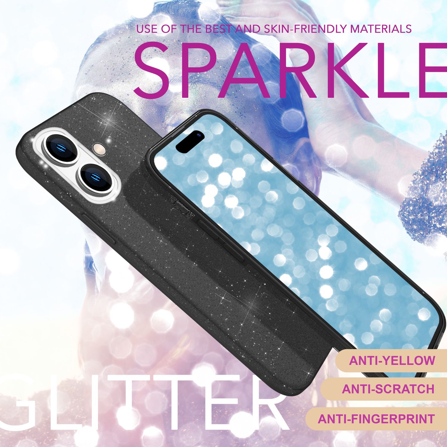 NALIA Glitzer Hybrid Hülle für iPhone 16 Plus, Verstärkte Silikon Handyhülle, Glänzende Schutz Glitzerhülle Schwarz NALIA Protective Hülle