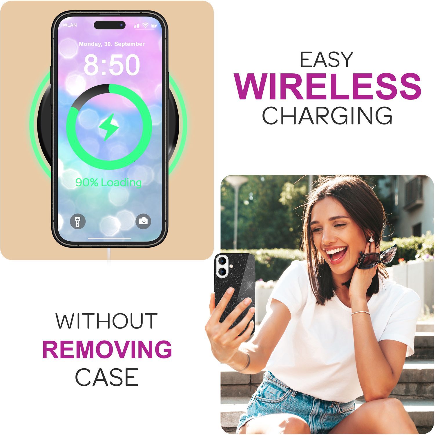 NALIA Glitzer Hybrid Hülle für iPhone 16 Plus, Verstärkte Silikon Handyhülle, Glänzende Schutz Glitzerhülle Schwarz NALIA Protective Hülle