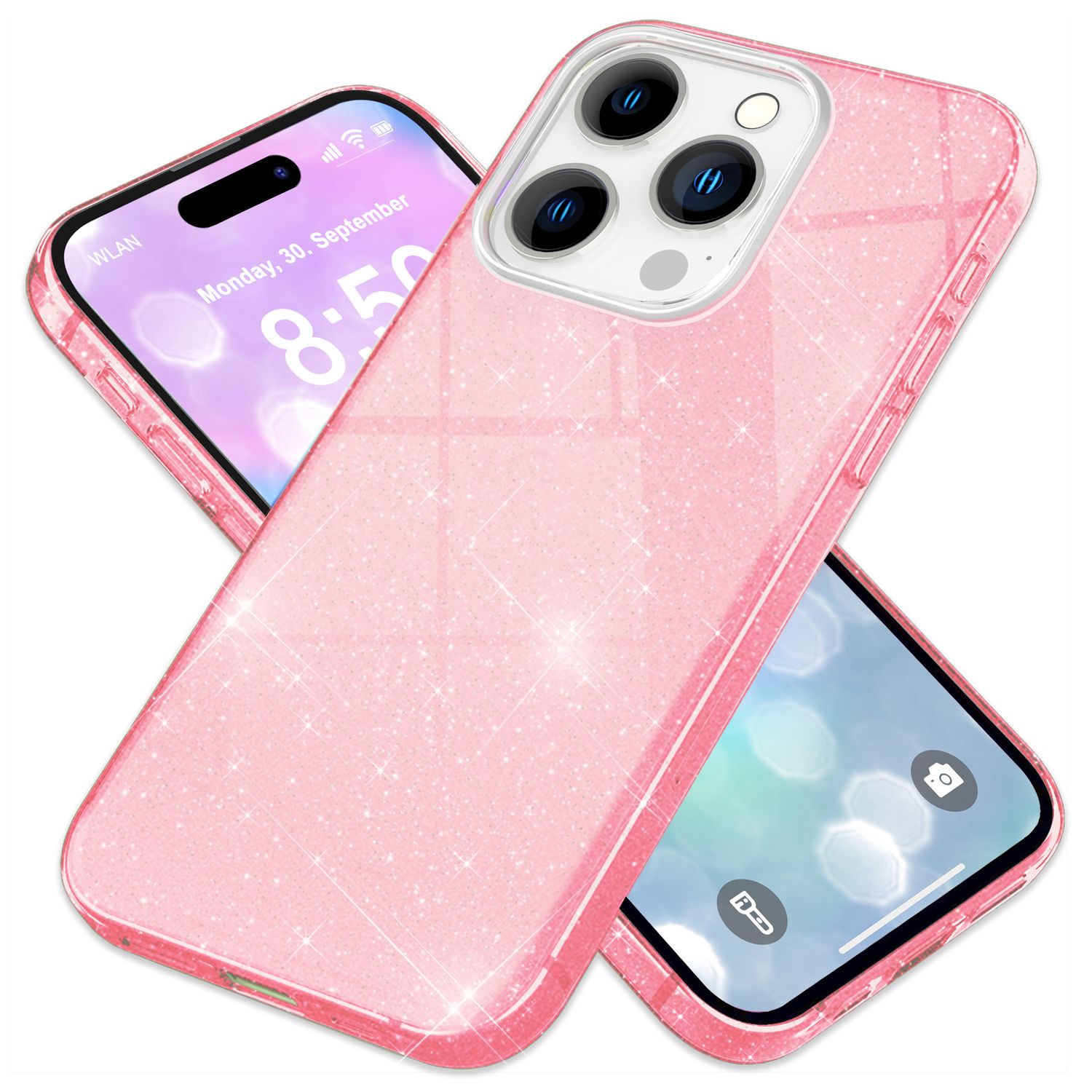 NALIA Glitzer Hybrid Hülle für iPhone 16 Pro, Verstärkte Silikon Handyhülle, Glänzende Glitzerhülle Schutz Cover Pink NALIA Protective Hülle