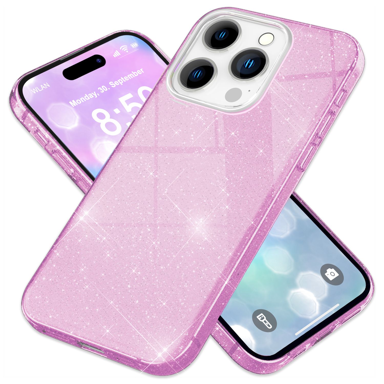 NALIA Glitzer Hybrid Hülle für iPhone 16 Pro, Verstärkte Silikon Handyhülle, Glänzende Glitzerhülle Schutz Cover Lila NALIA Protective Hülle