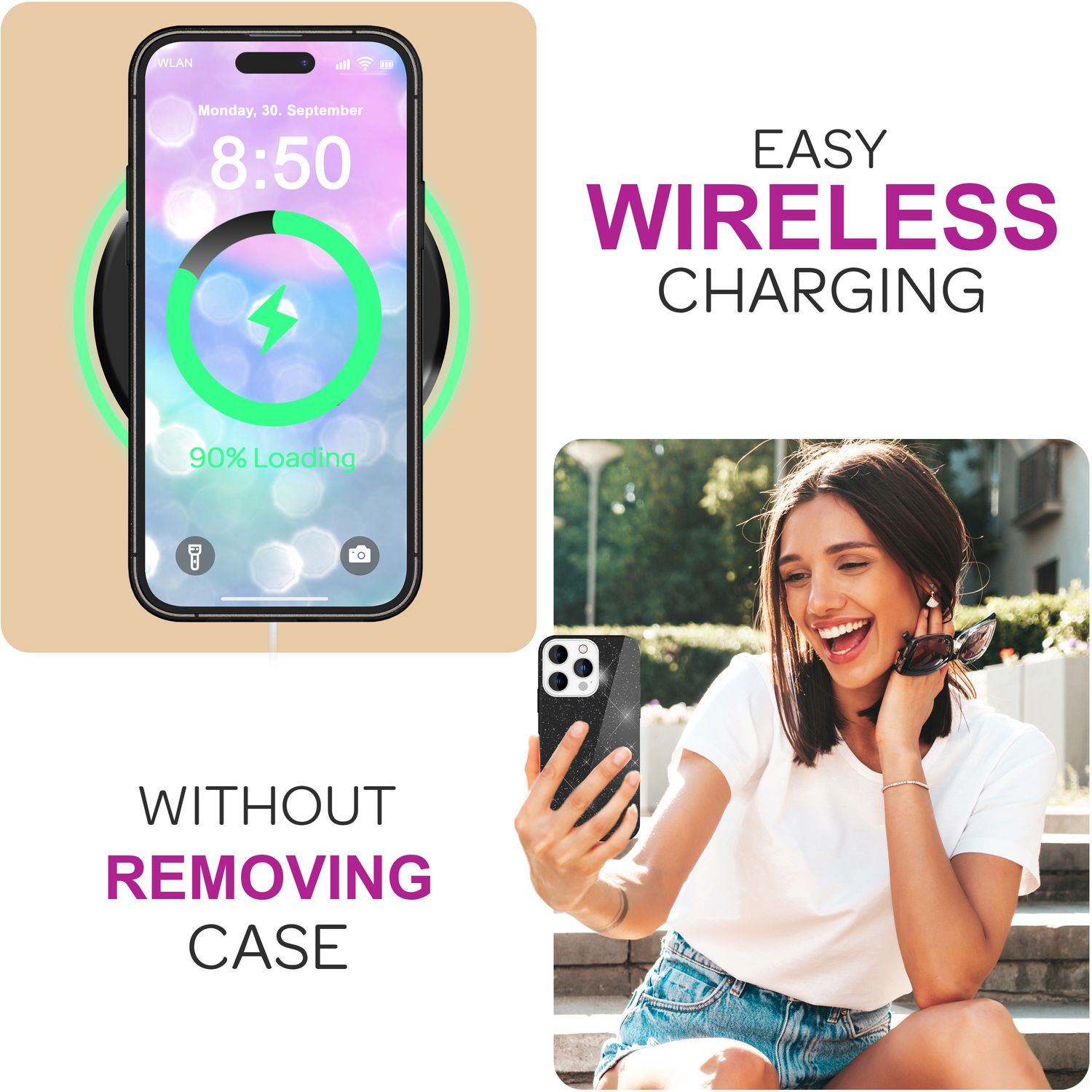 NALIA Glitzer Hybrid Hülle für iPhone 16 Pro, Verstärkte Silikon Handyhülle, Glänzende Glitzerhülle Schutz Cover Schwarz NALIA Protective Hülle