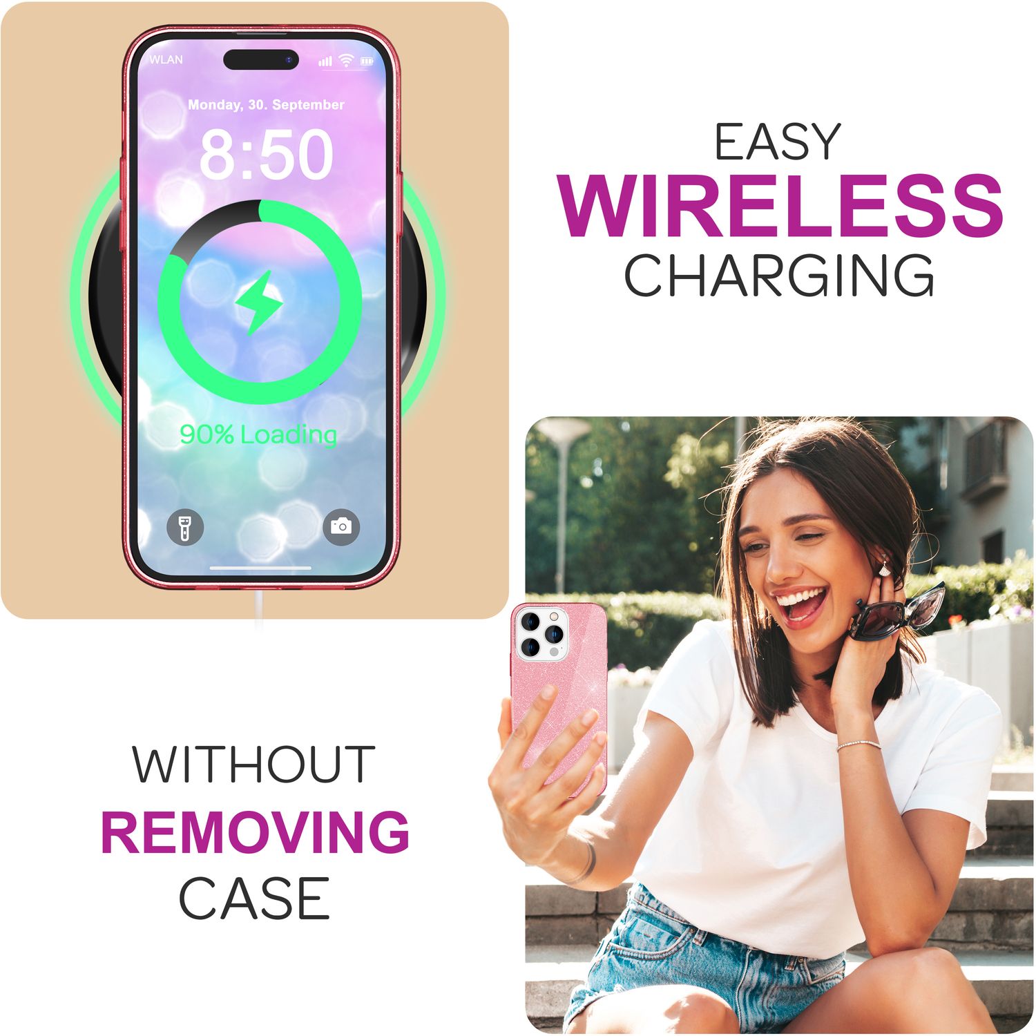 NALIA Glitzer Hybrid Hülle für iPhone 16 Pro Max, Verstärkte Silikon Handyhülle, Glänzende Glitzerhülle Cover Pink NALIA Protective Hülle