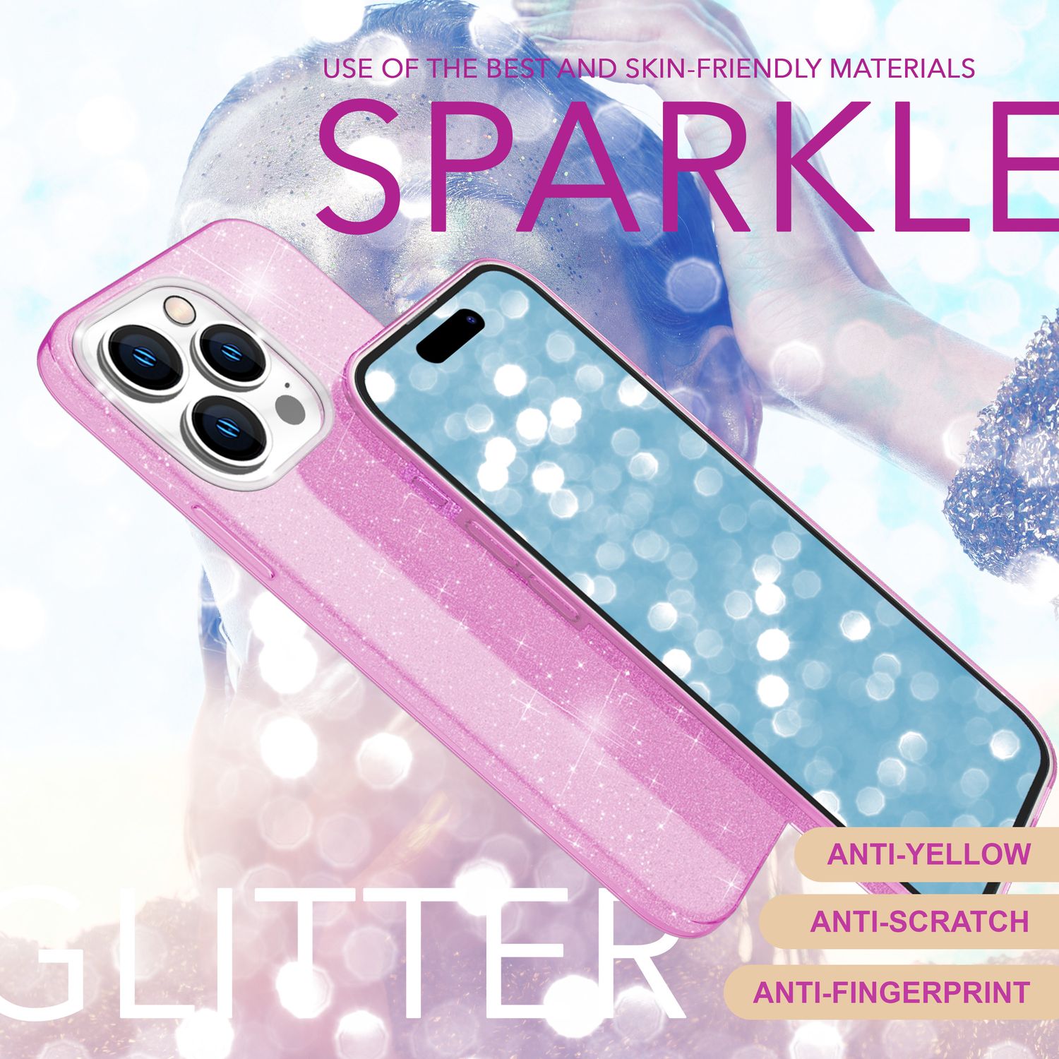 NALIA Glitzer Hybrid Hülle für iPhone 16 Pro Max, Verstärkte Silikon Handyhülle, Glänzende Glitzerhülle Cover Lila NALIA Protective Hülle