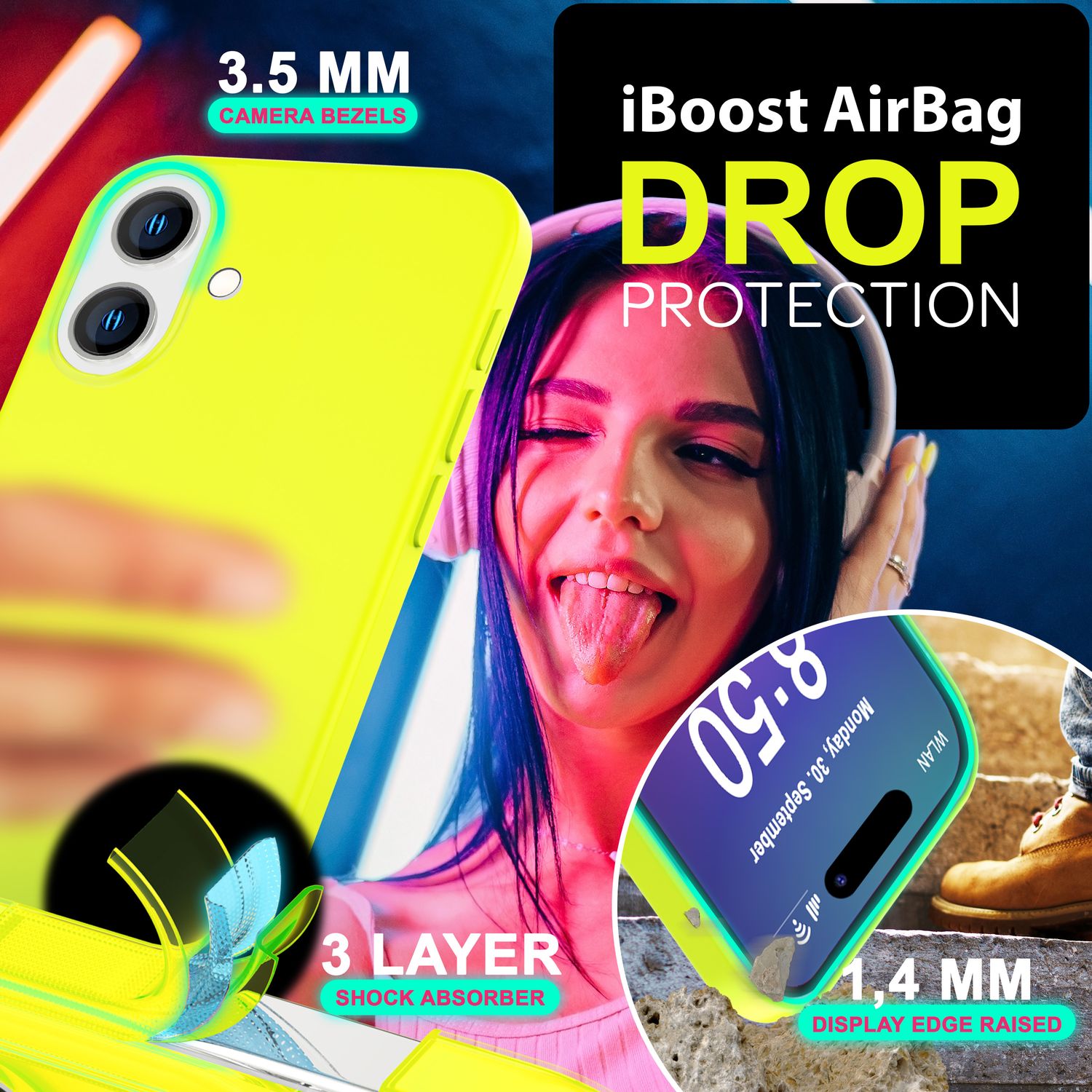 NALIA Bunte Neon Silikonhülle für iPhone 16 Plus, Hülle mit Intensiver Farbe, Rutschfeste Handyhülle, Soft Cover