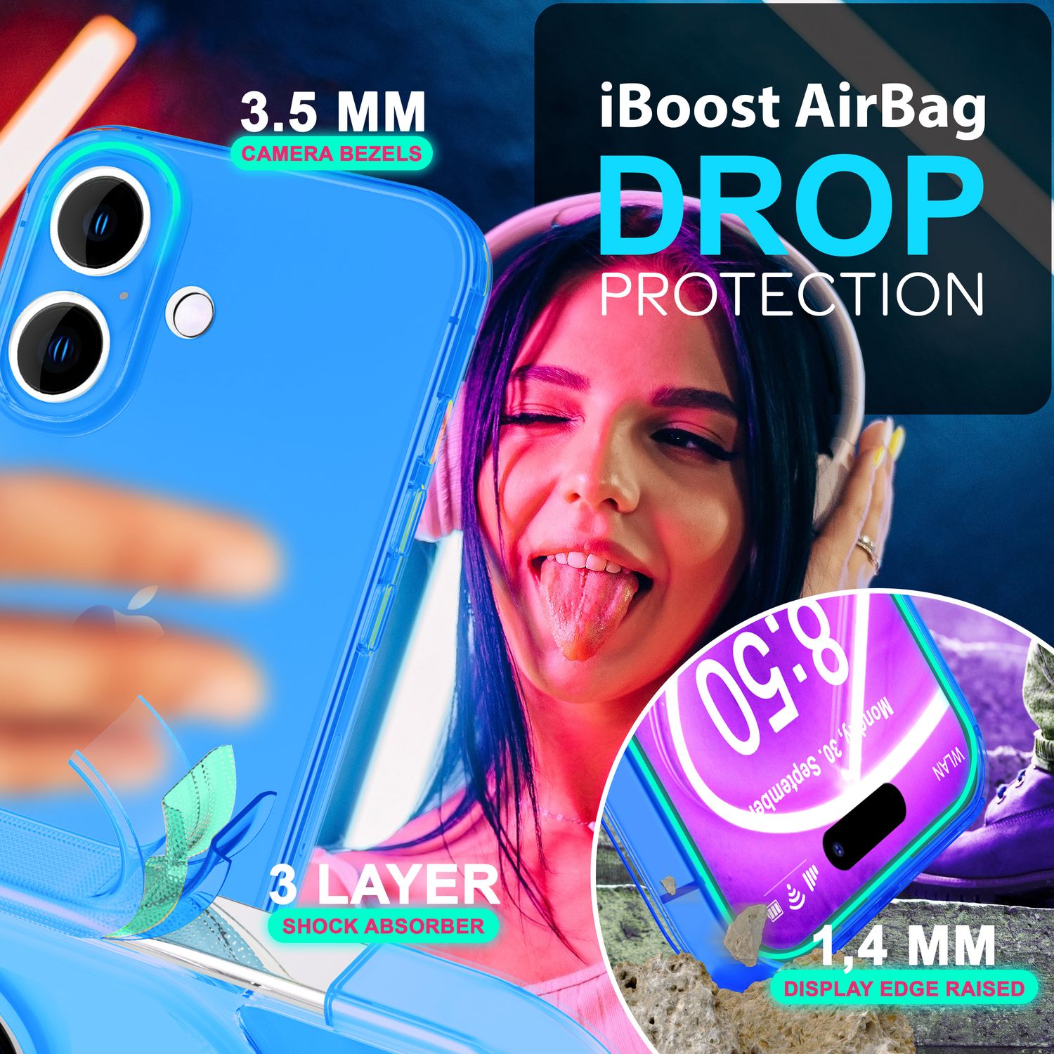 NALIA Klare Neon Hülle für iPhone 16, Flexible Handyhülle in Bunt Leuchtender Farbe, Durchsichtige Silikon Hülle